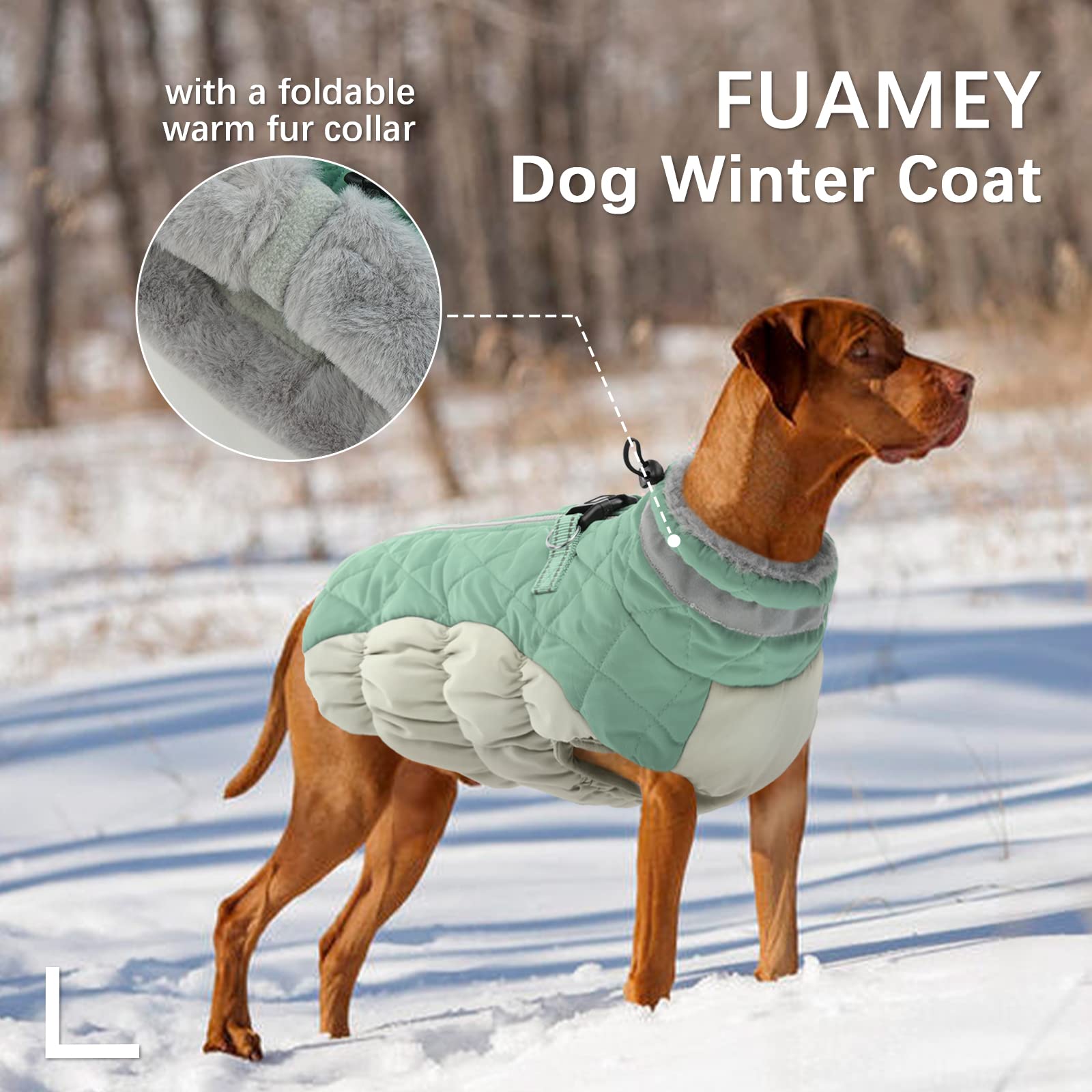 Fuamey Dog Winter Jacket,Dog Cold Weather Coats Paded Dog Vest With Harness Built In Pet Warm Clothes Dog Apparel With Back Zipp