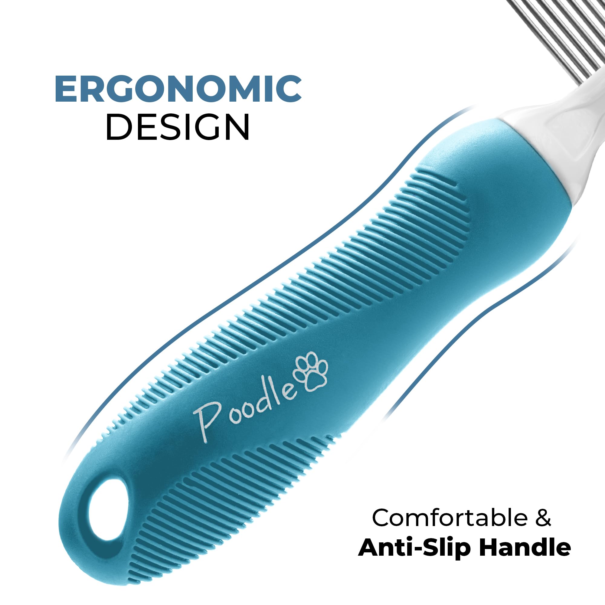Poodle Grooming Comb - Metal Dematting Comb With Long & Short Stainless Steel Teeth For Removing Matted Hair & Knots, Safe And Gentle For Dogs & Cats