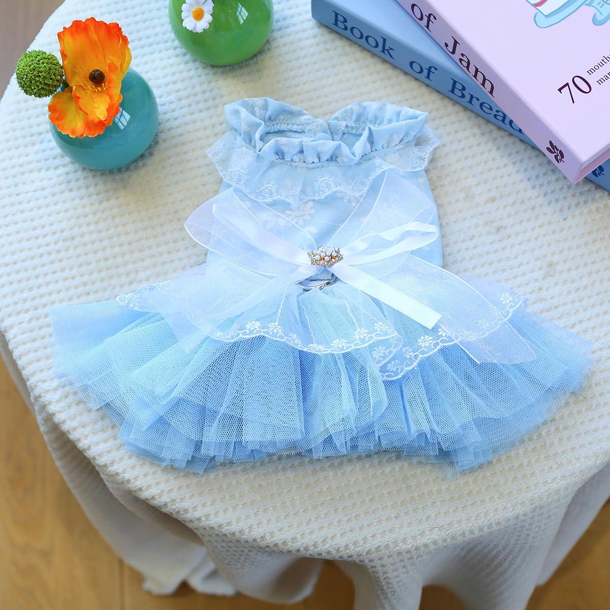 Marupet Fashion Sweet Puppy Dog Blingbling Princess Skirt Pet Dog Lace Cake Camisole Tutu Dress F-Blue S