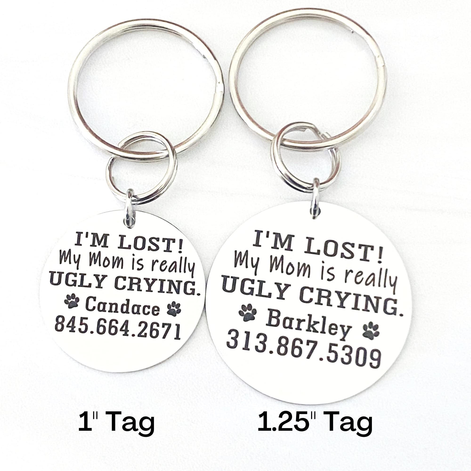 Stainless Steel Round Pet Id Tag, Personalized Funny Dog Or Cat Id Tag, I'M Lost. My Mom Is Really Ugly Crying...