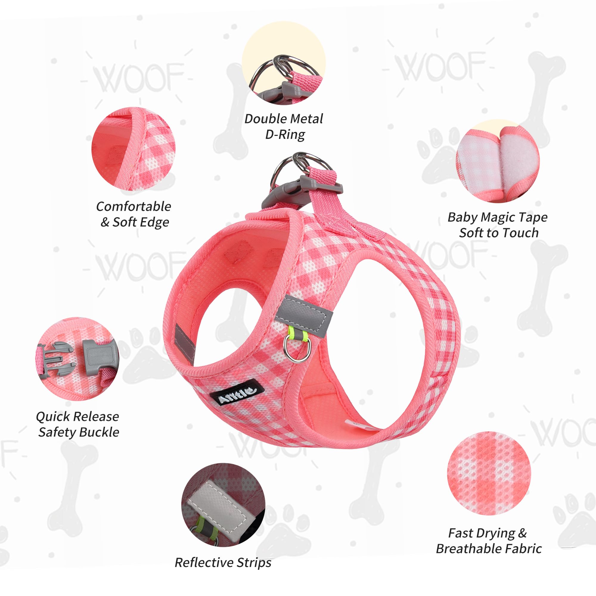 Aiitle Small Dog Harness And Leash Set, Step In No Pull Pet Harness, Soft Mesh Reflective Plaid Vest Harnesses For Small Dogs Pu