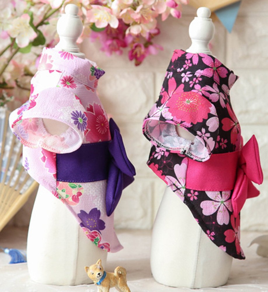Marupet Japanese Kimono For Girl Floral Pet Halloween Costume Bowknot Dog Dress For Small, Extra Small Dog Wiener Dog Teddy, Pug, Chihuahua, Shih Tzu, Yorkshire Terriers, Papillon Black S