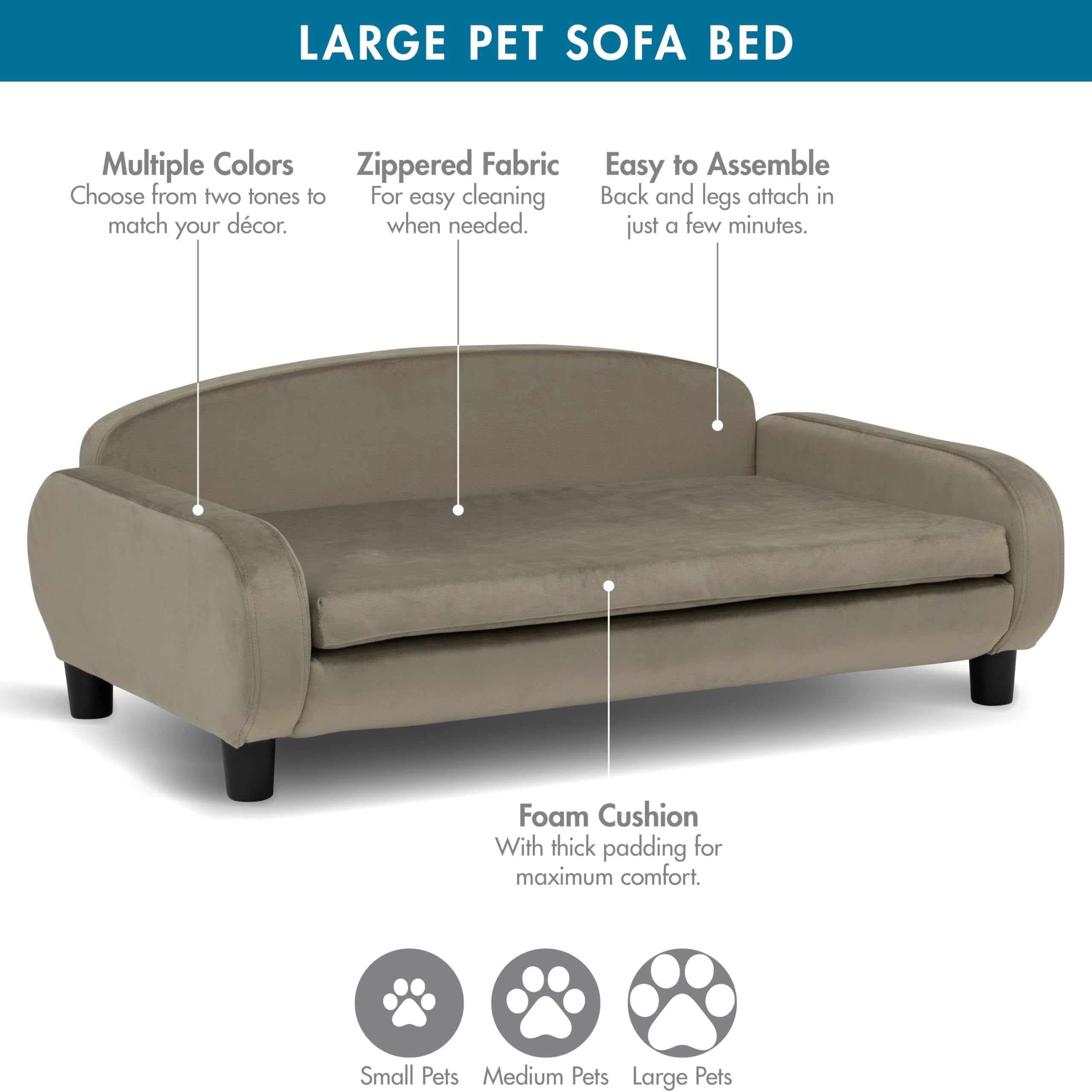 Paws & Purrs Large Dog Sofa Bed – 41.5" Elevated Couch for Medium & Large Dogs, Washable Cover, Espresso/Ash, Model 61111