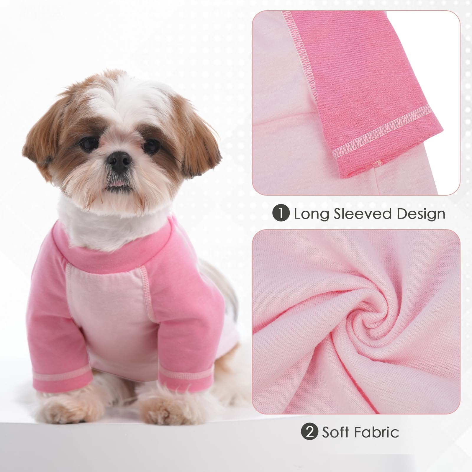 2 Pack Dog T-Shirts, Medium, Pinkpurple, Lightweight & Comfortable Long-Sleeve Summer Pet Tee Shirts, Machine Washable, Protecti
