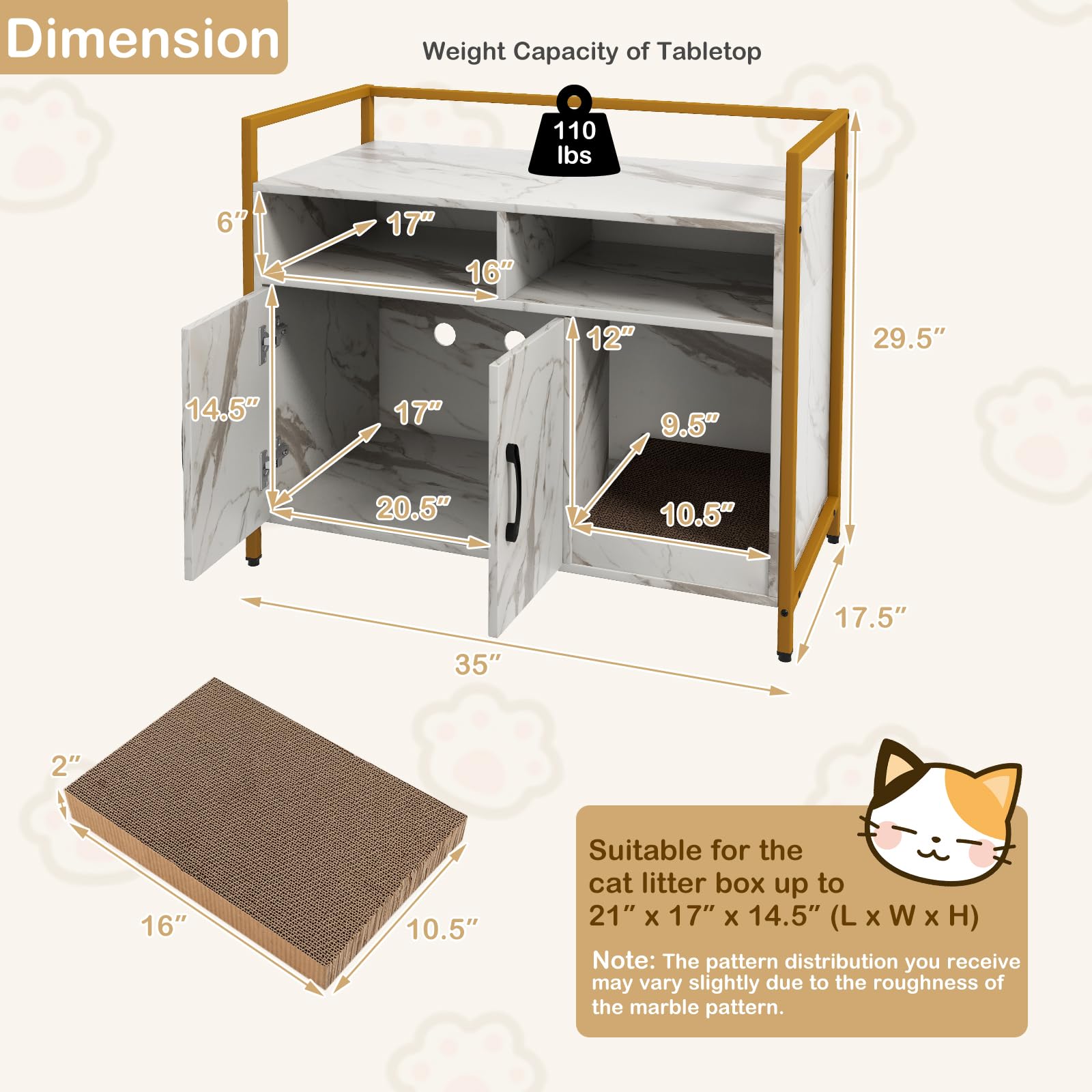 Giantex Cat Litter Box Enclosure - Cat Washroom Hidden Furniture with Front Entry, Scratcher, 2-Door Storage Cabinet, 2 Compartm