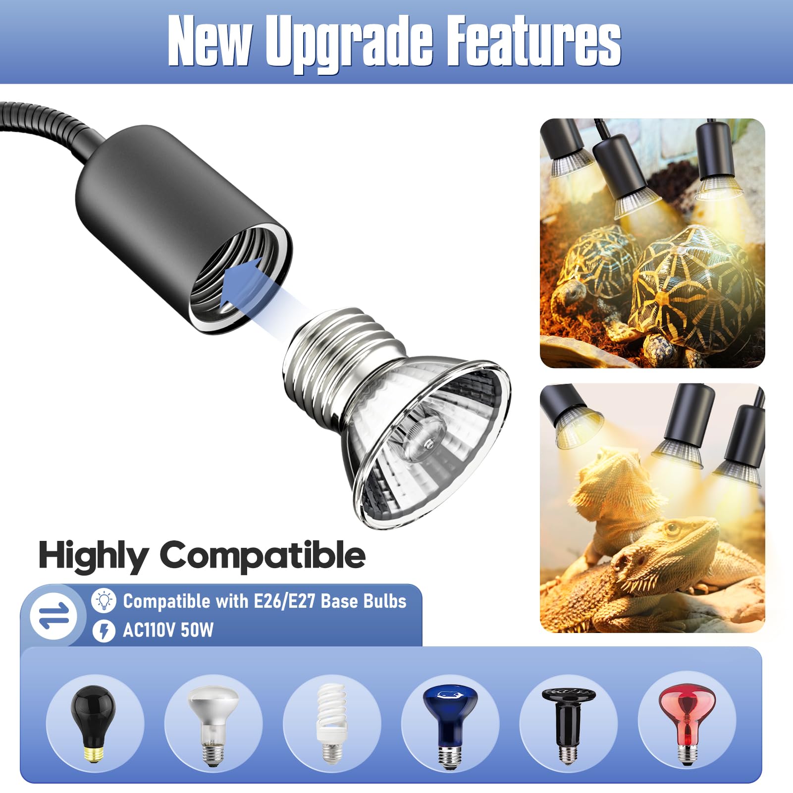Tfnn Reptile Heat Lamp, Three Head Reptile Light With Cycle Timer,Uva Uvb Light, Dimmable Basking Lamp For Tortoise, Bearded Dra