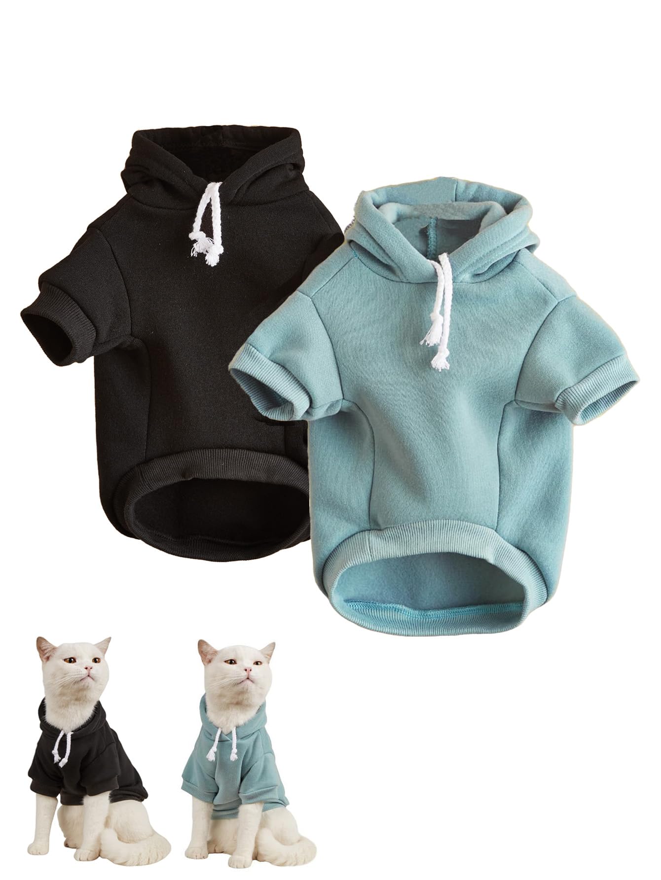 Qwinee 2Pcs Basic Dog Hoodie, Dog Warm Jacket, Cat Apparel, Dog Shirt, Dog Clothes For Puppy Kitten Small Medium Dogs Cats Multi