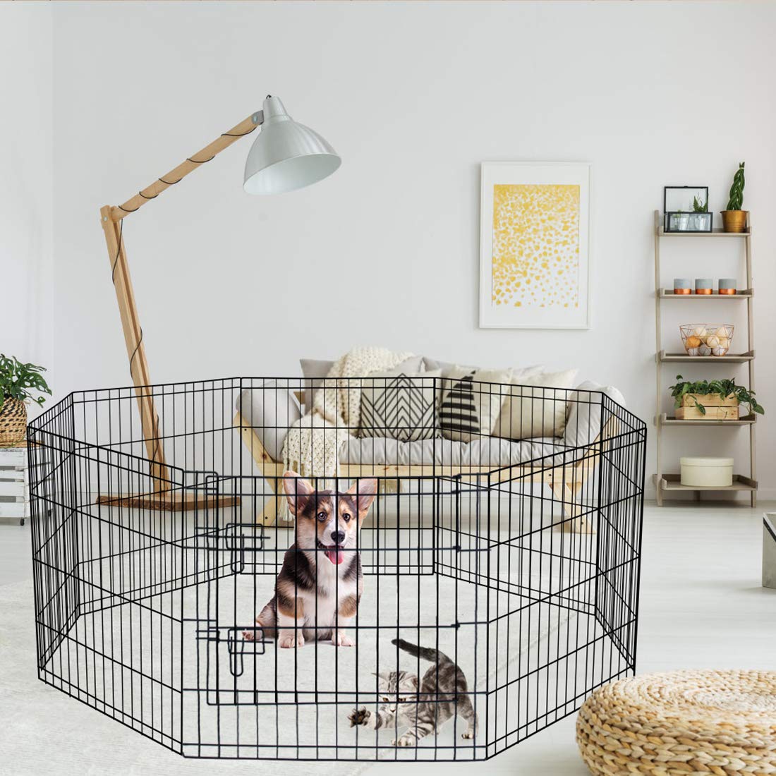 Artmeer Pet Playpen Puppy Playpen Kennels Dog Fence Exercise Pen Gate Fence Foldable Dog Crate 8 Panels 24 Inch Kennels Pen Playpen Options Ideal For Pet Animals Outdoor Indoor(Black 24''X24'')