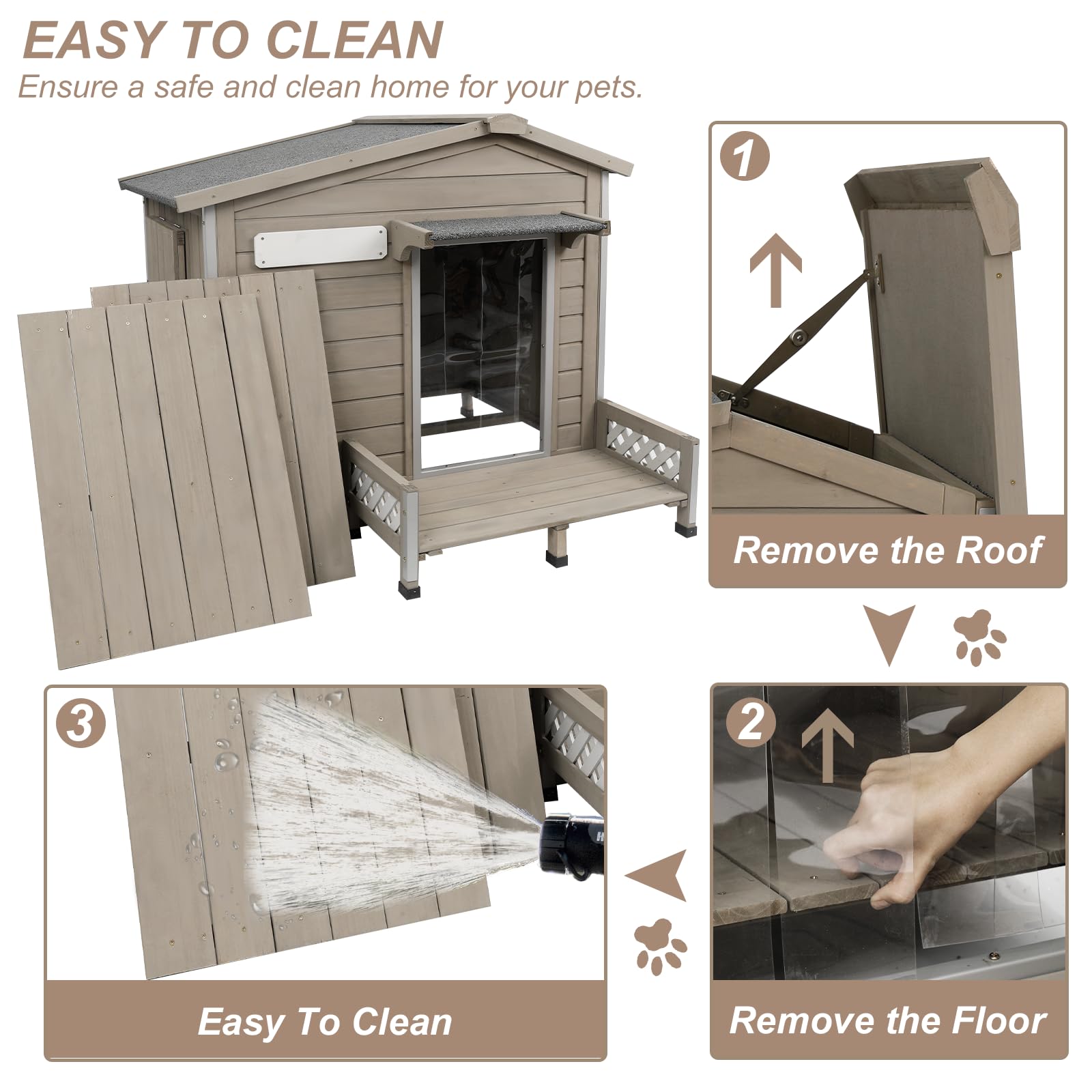 Ketive Large Outdoor Dog House 41" with Porch, Removable Floor, Grey Fir Wood, Model Dog House 67