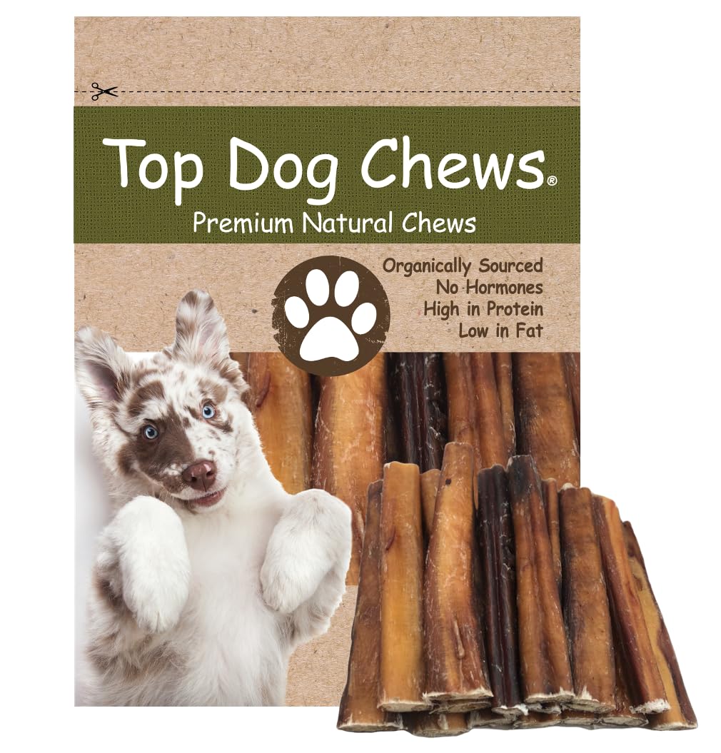 Top Dog Chews - Thick 6 Inch Bully Sticks, 100% Natural Beef, Free Range, Grass Fed, High Protein, Supports Dental Health & Easi