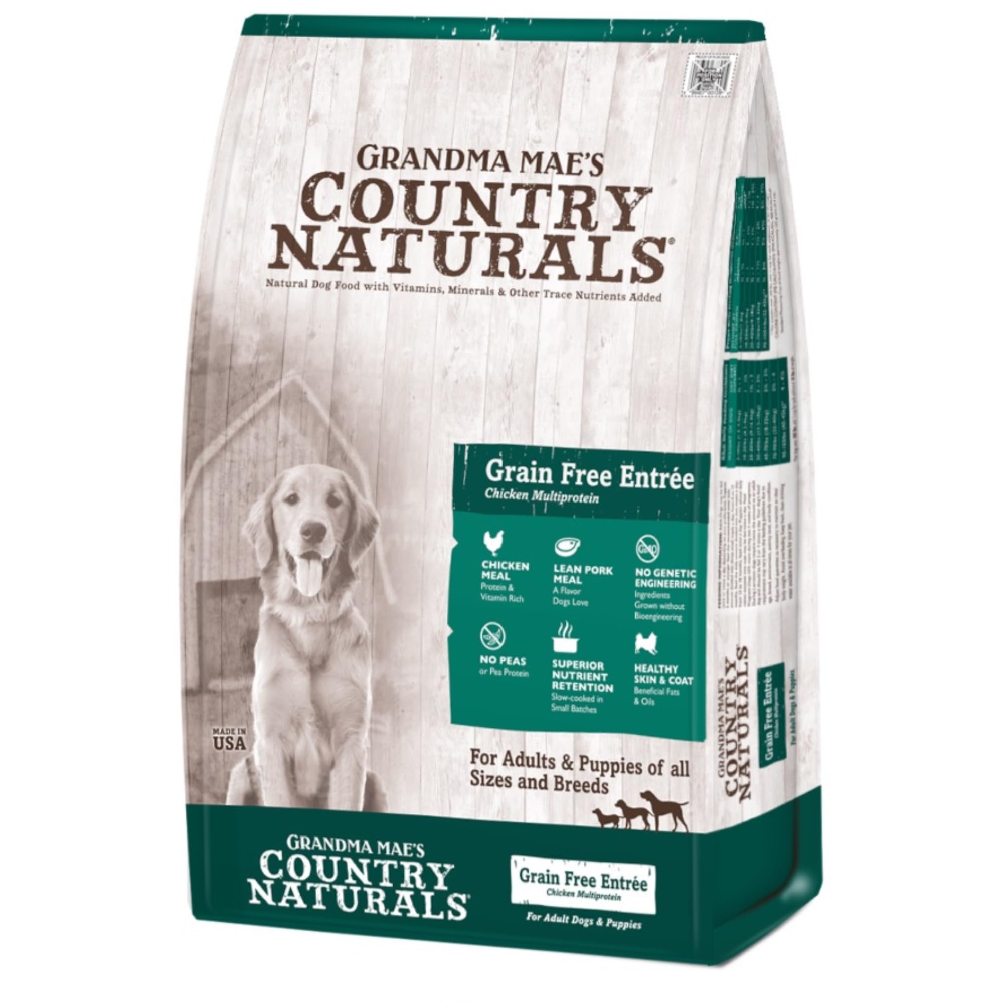 Grandma Maes Country Naturals Dry Dog Food, Grain Free Multi-Protein Formula, Chicken, Pork & Whitefish, Slow Cooked & Nutrient 