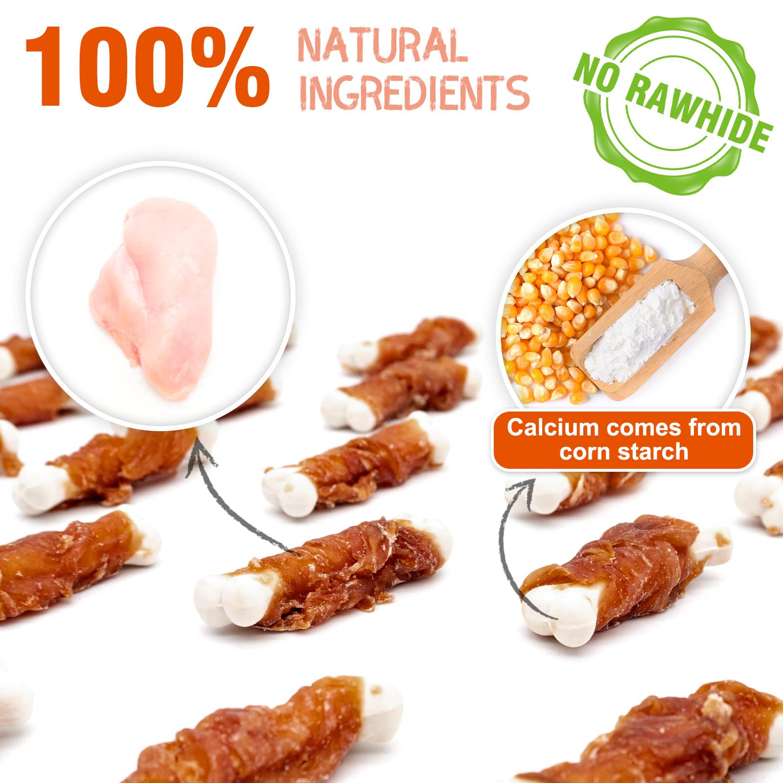 MON2SUN Dog Treats, Chicken Wrapped Calcium Bones Without Rawhide, 2.3 Inch Training Treats for Teeth Cleaning and Fresh Breath,