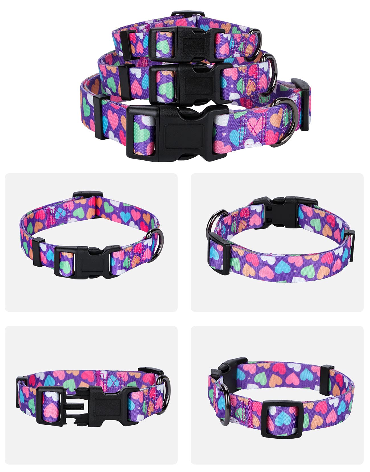 Rhea Rose Girl Dog Collars Spring Cute Heart Pattern Lovely Print Purple For Small Dogs