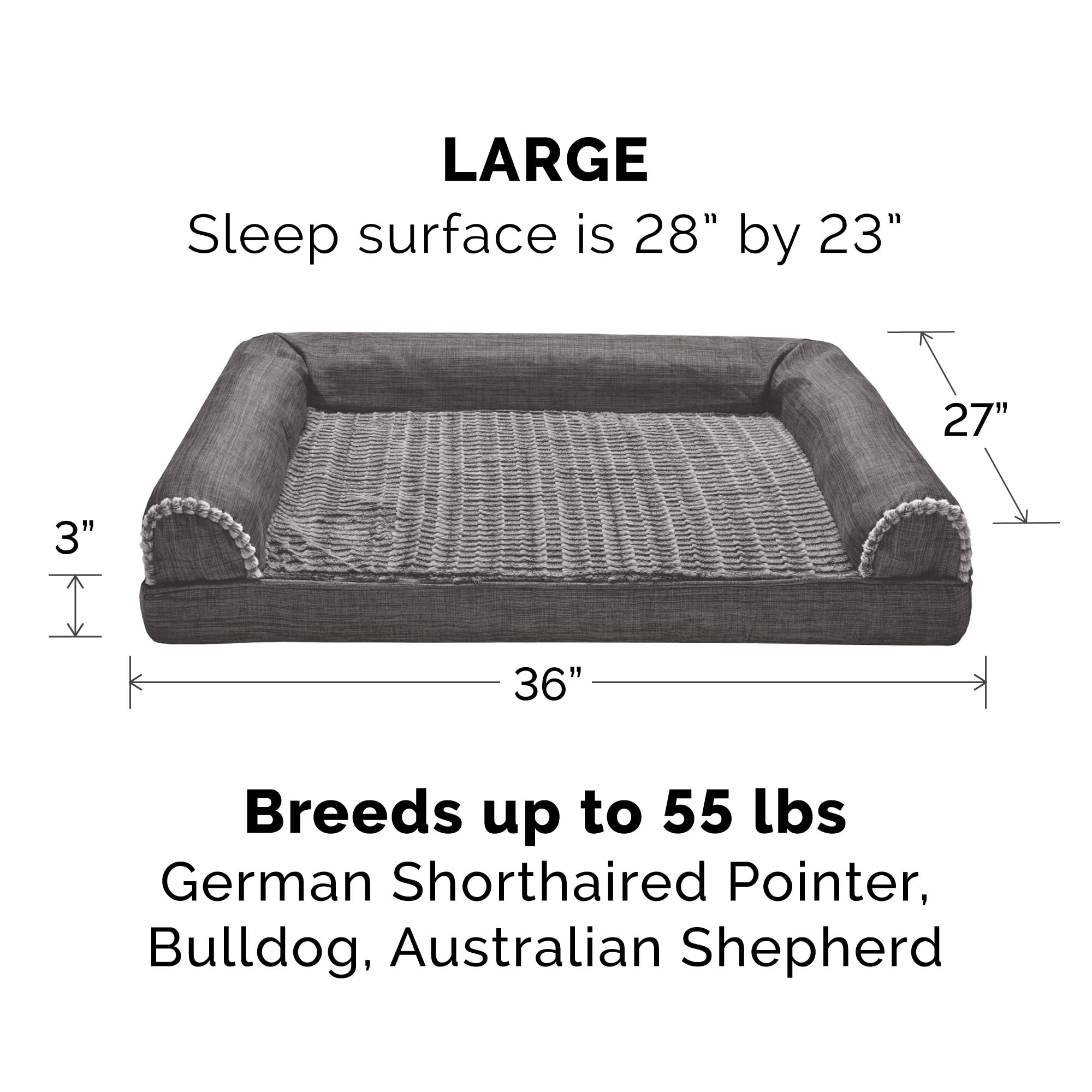 Furhaven Replacement Dog Bed Cover Luxe Faux Fur & Performance Linen Sofa-Style, Machine Washable - Charcoal, Large