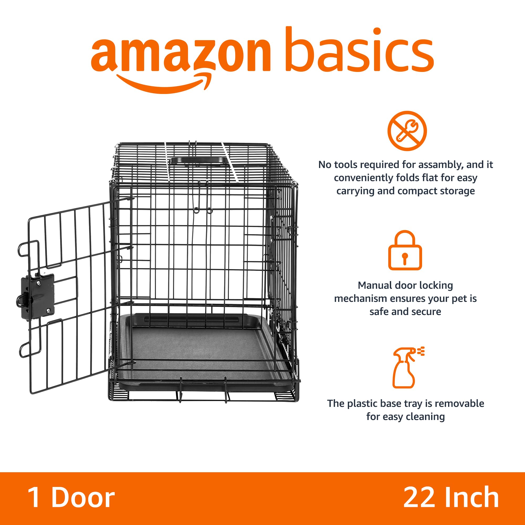Amazon Basics Durable, Foldable Metal Wire Pet Crate With Tray, Portable And Sturdy For Travel, Single Door, Divider Panel, Perf