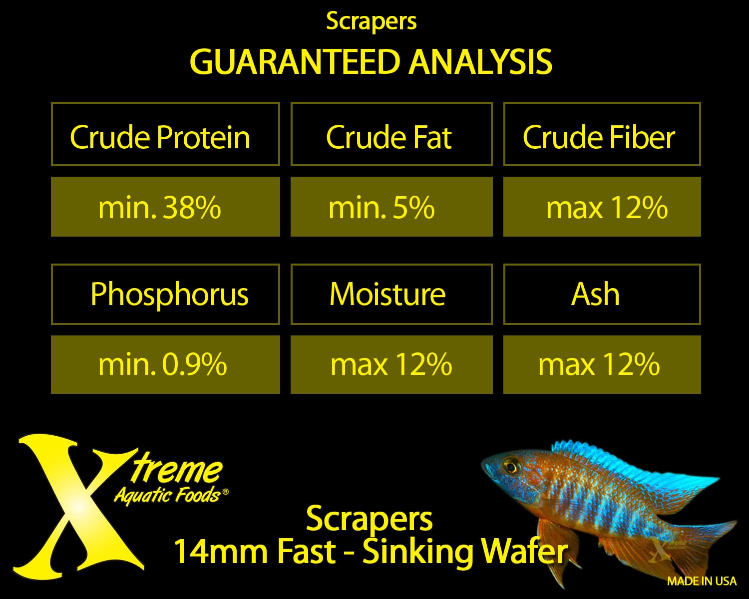 Xtreme Aquatic Foods Xtreme Scrapers Wafers 14mm Fast-Sinking Fish Food 64oz - Ideal for Catfish, Plecostomus, and Loaches