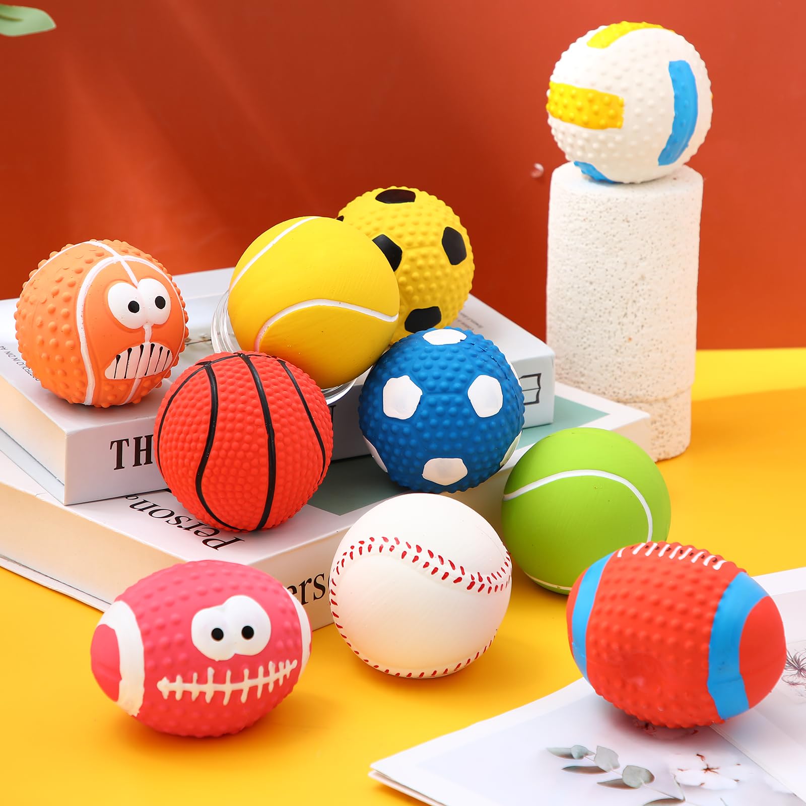 Gemscream 10 Pack 2. 4' Squeak Latex Puppy Dog Toy Ball Sports Balls Sets Interactive Rubber Squeak Dog Toys Rubber Soccer Voll