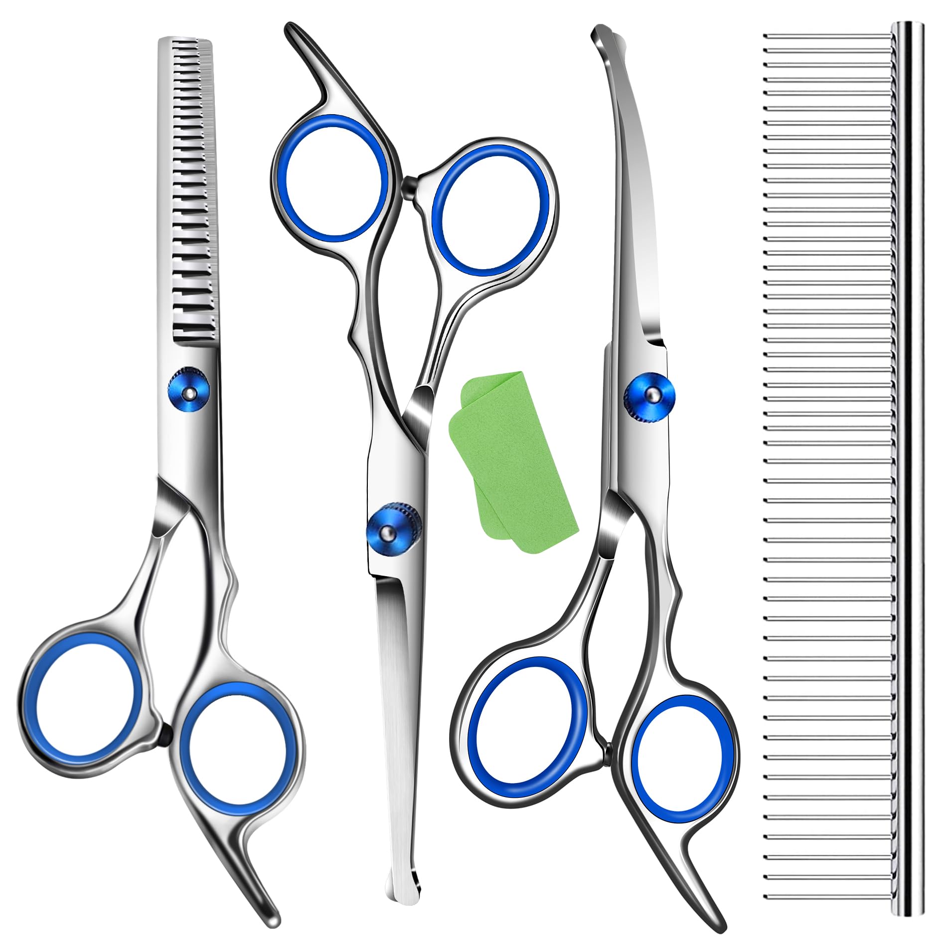 Wikdey Dog Grooming Scissors With Safety Round Tip,Professional Dog Grooming Kit,Dog Hair Shears Set,Incude Thinning? Curved?Str