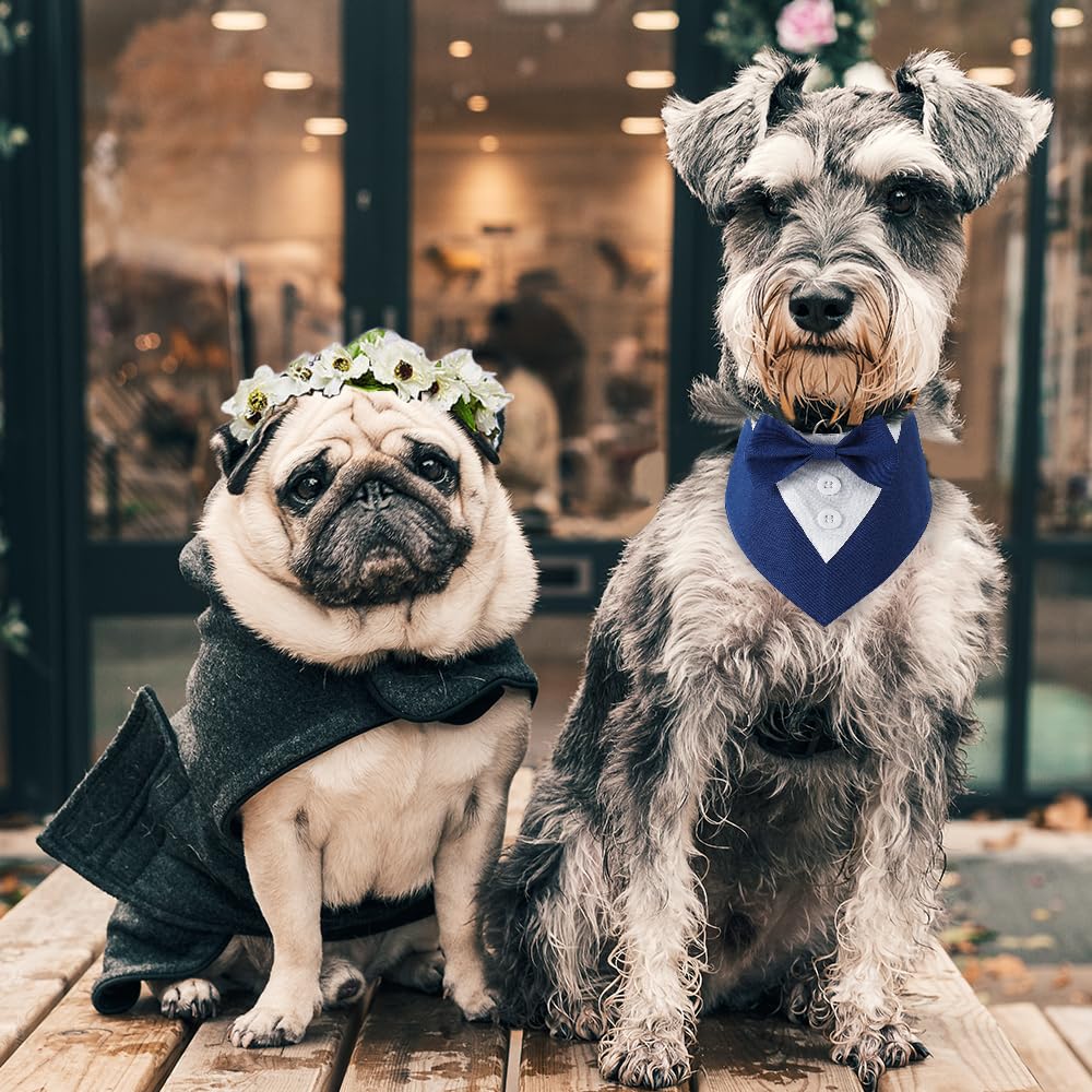 Dogtact Wedding Bandana, Formal Tuxedo Adjustable Pet Collar With Bow, Dog Wedding Clothing For Small, Medium And Large, Birthda