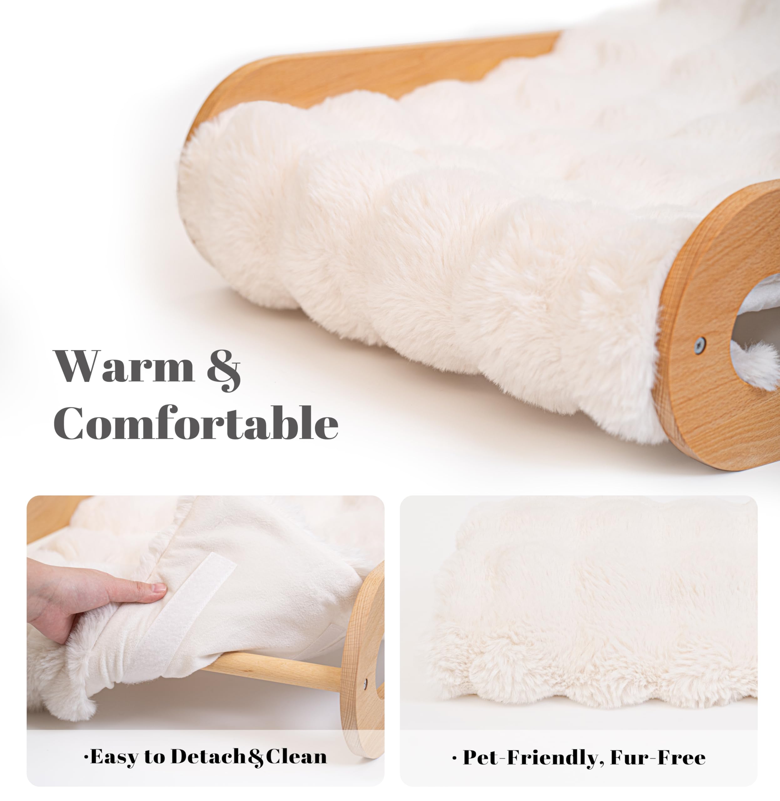 Cheerhome Pets Elevated Cat Couch Bed For Indoor, Wooden Cats Sofa With Washable Fluffy Cover Raised Kitty Lounge Chair Suitable