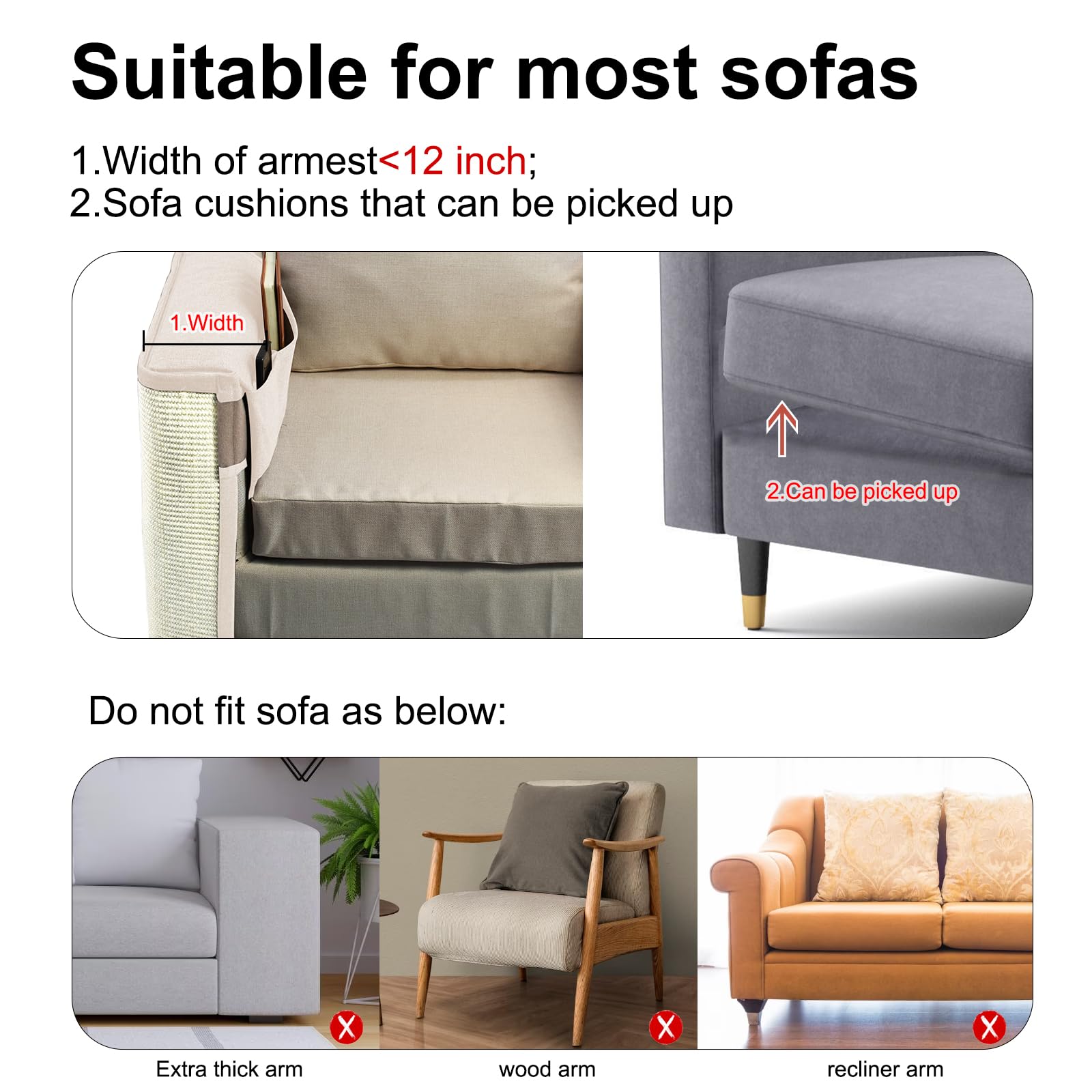 Oroonoko Cat Scratch Sofa Protector,27.6L*19.6Winch Cat Scratch Furniture Protector Pad,Cat Scratch Couch Arm Sheild With Natura