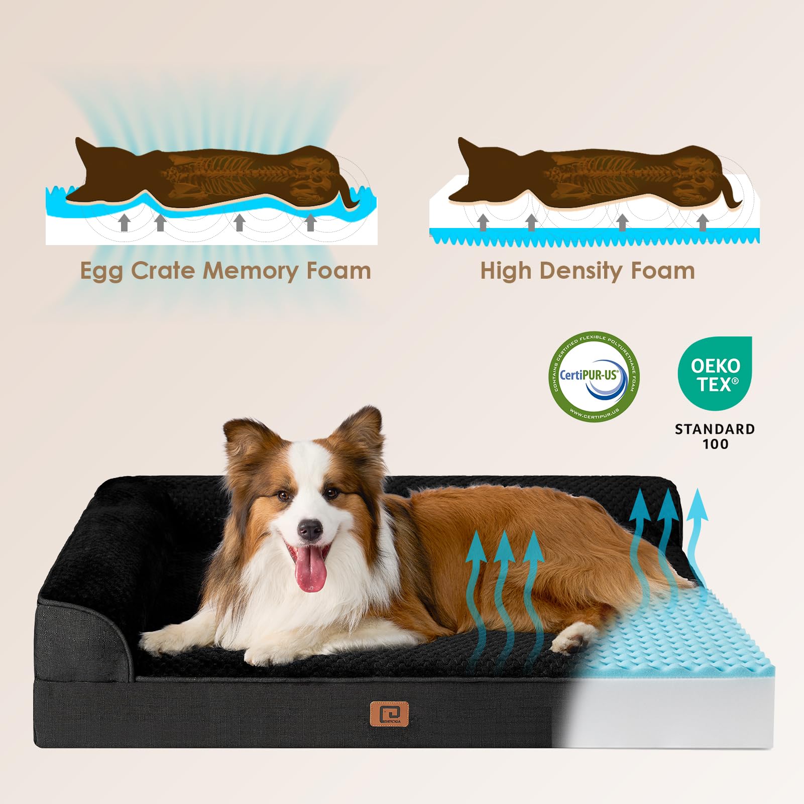 EHEYCIGA Large Orthopedic Memory Foam Dog Bed, Waterproof, L Shaped, 41"x27"x6", Black