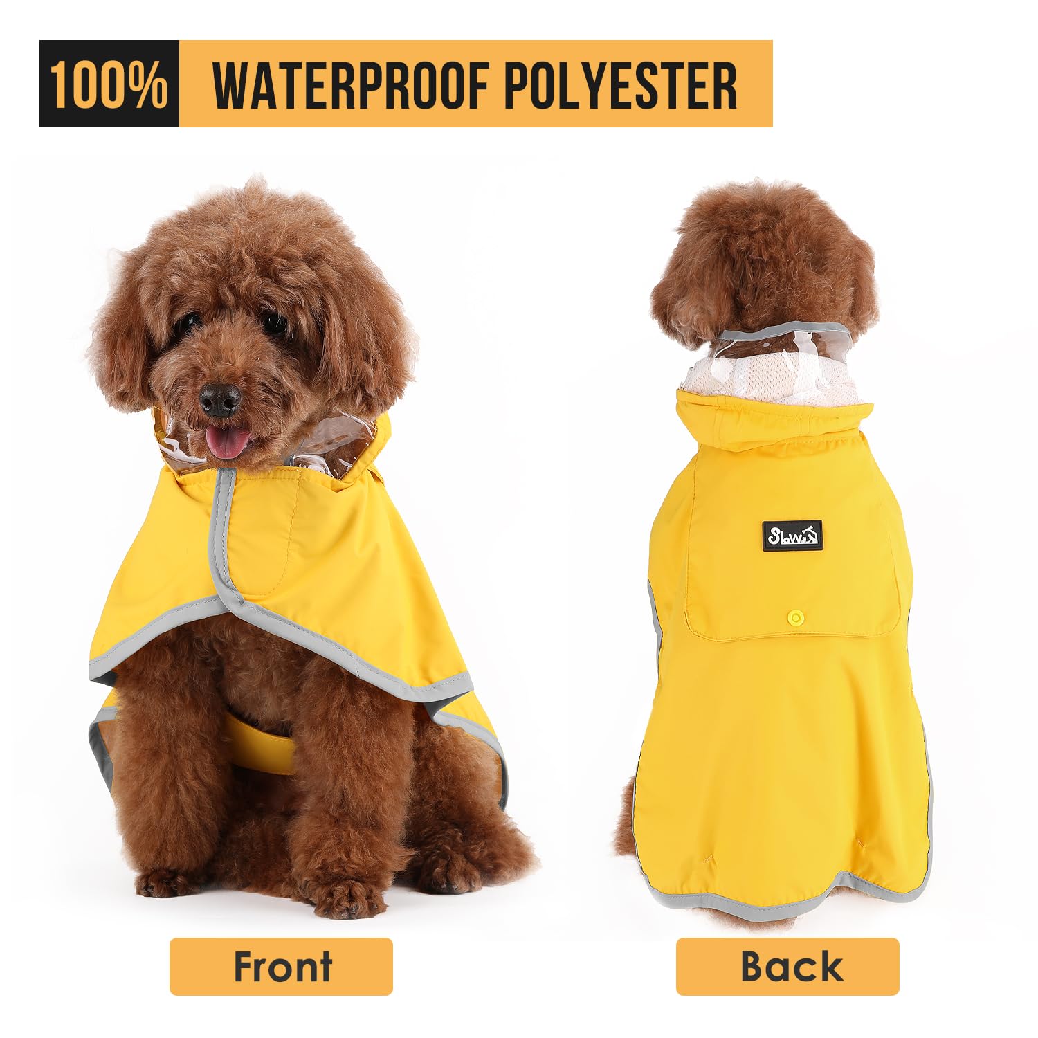 Slowton Dog Raincoat, Adjustable Dog Rain Jacket Clear Hooded Double Layer, Waterproof Dog Poncho With Reflective Strip Straps And Storage Pocket For Small Medium Large Dogs(M)