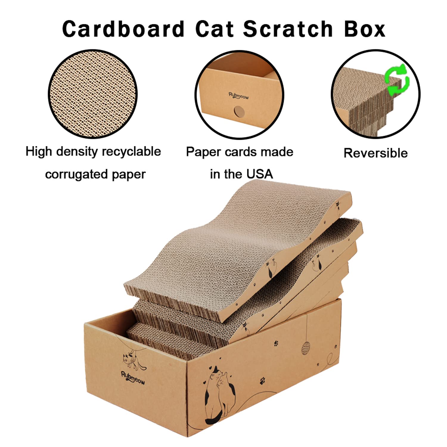 Rubmeow Cat Scratcher Cardboard Scratch Pad Box For Indoor Cats,5Pcs Scratching Board Bed Reversible Durable,With Catnip