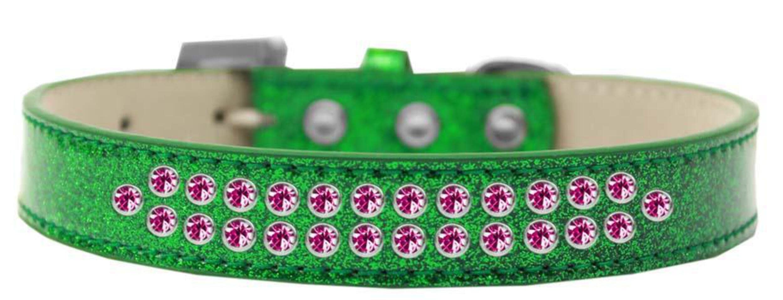 Dog, Puppy & Pet Ice Cream Collar, Two Row Bright Pink Crystal Rimsets Silver 18
