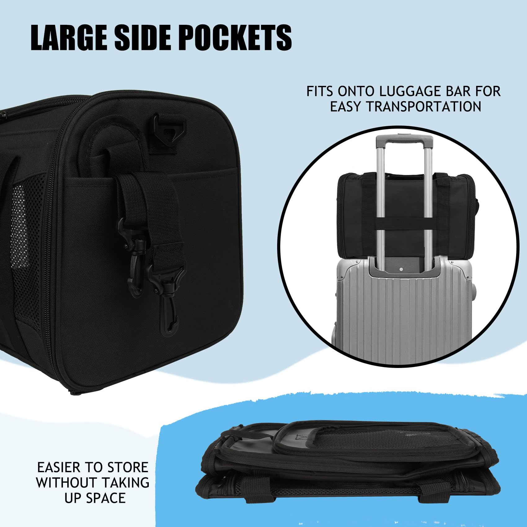 Yipincover Soft-Sided Pet Carrier for Cats & Dogs, TSA Approved, 17"x11"x11", Black, Model yipin-8
