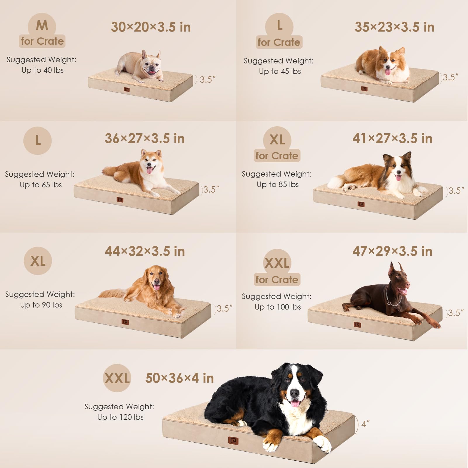 Eheyciga Orthopedic Dog Beds For Large Dogs With Removable Washable Cover, Khaki, 36X27