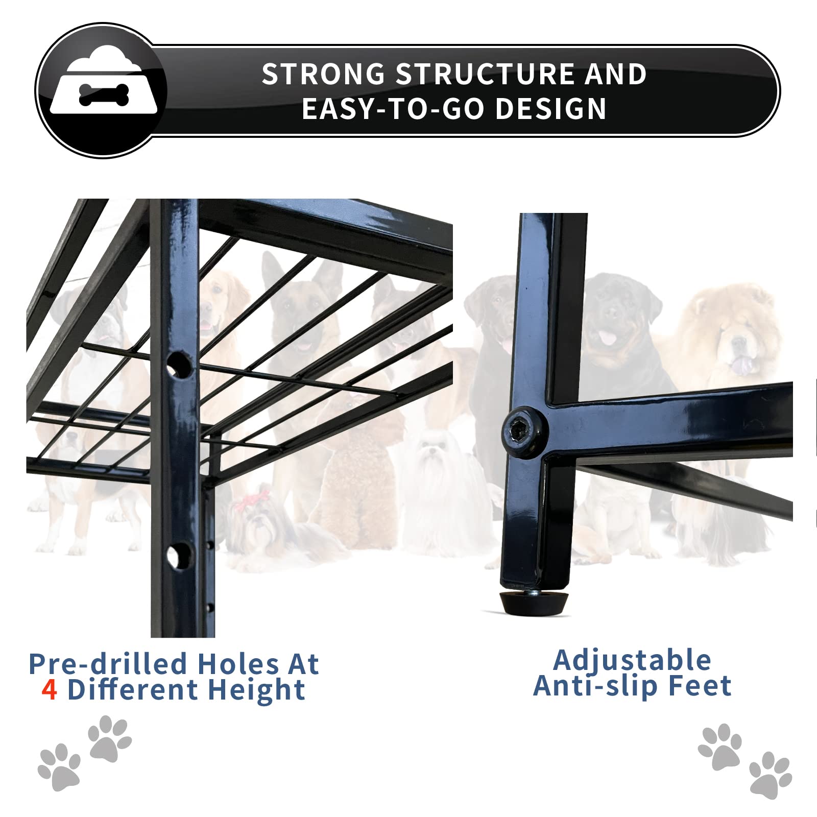 Lifted Dog/Cat Bowl Stand, Raised Dog Bowl Holder for Existing Bowls, 4 Adjustable Heights for Puppy, Small, Medium and Large Si