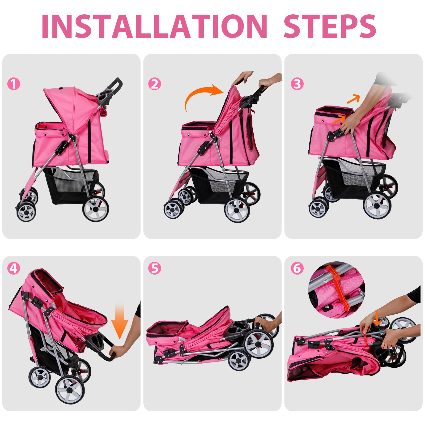 Lemy Pet Stroller, 4 Wheels Dog Cat Stroller With Storage Basket&Cup Holder, Folding Dog Cat Cage Jogger Stroller For Small Medi