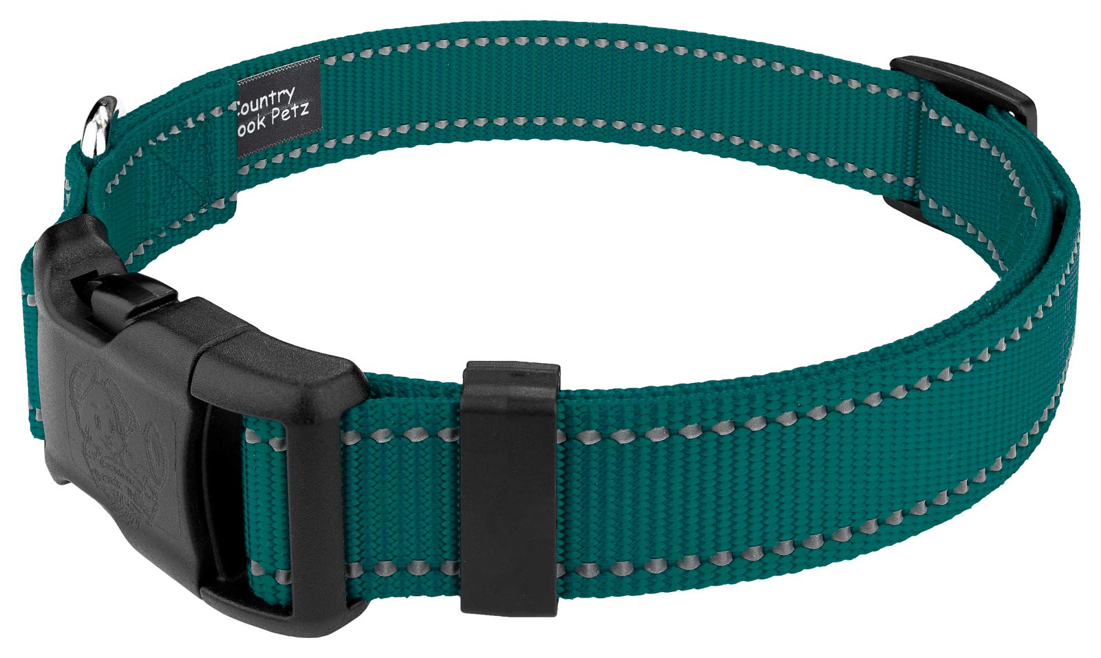 Country Brook Petz - 1 Inch Deluxe Teal Reflective Nylon Dog Collar - Medium