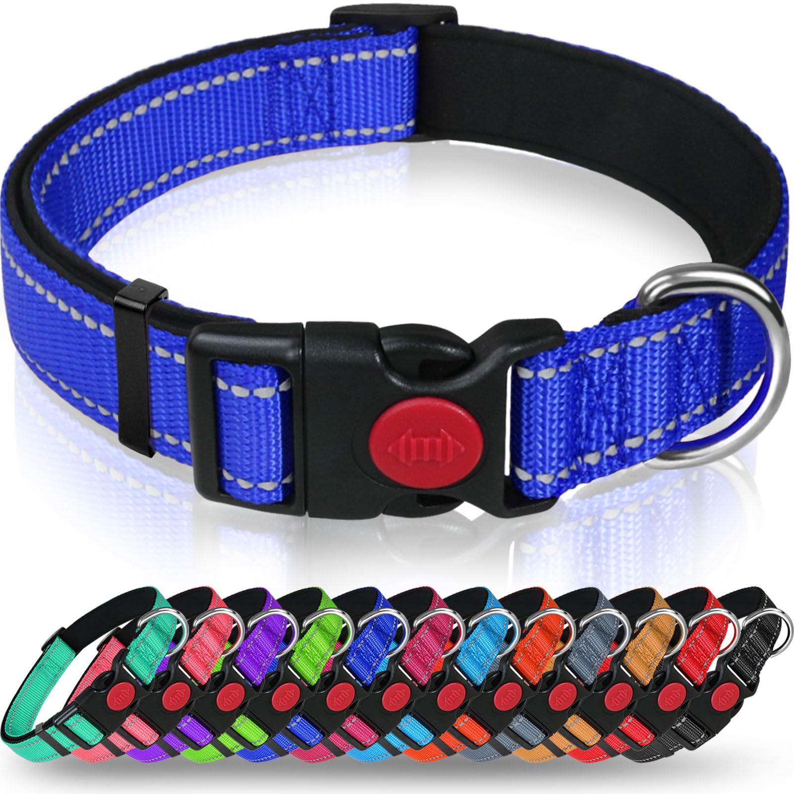 Taglory Reflective Dog Collar With Safety Locking Buckle, Adjustable Nylon Pet Collars For Large Dogs Female Male, Navy Blue, L