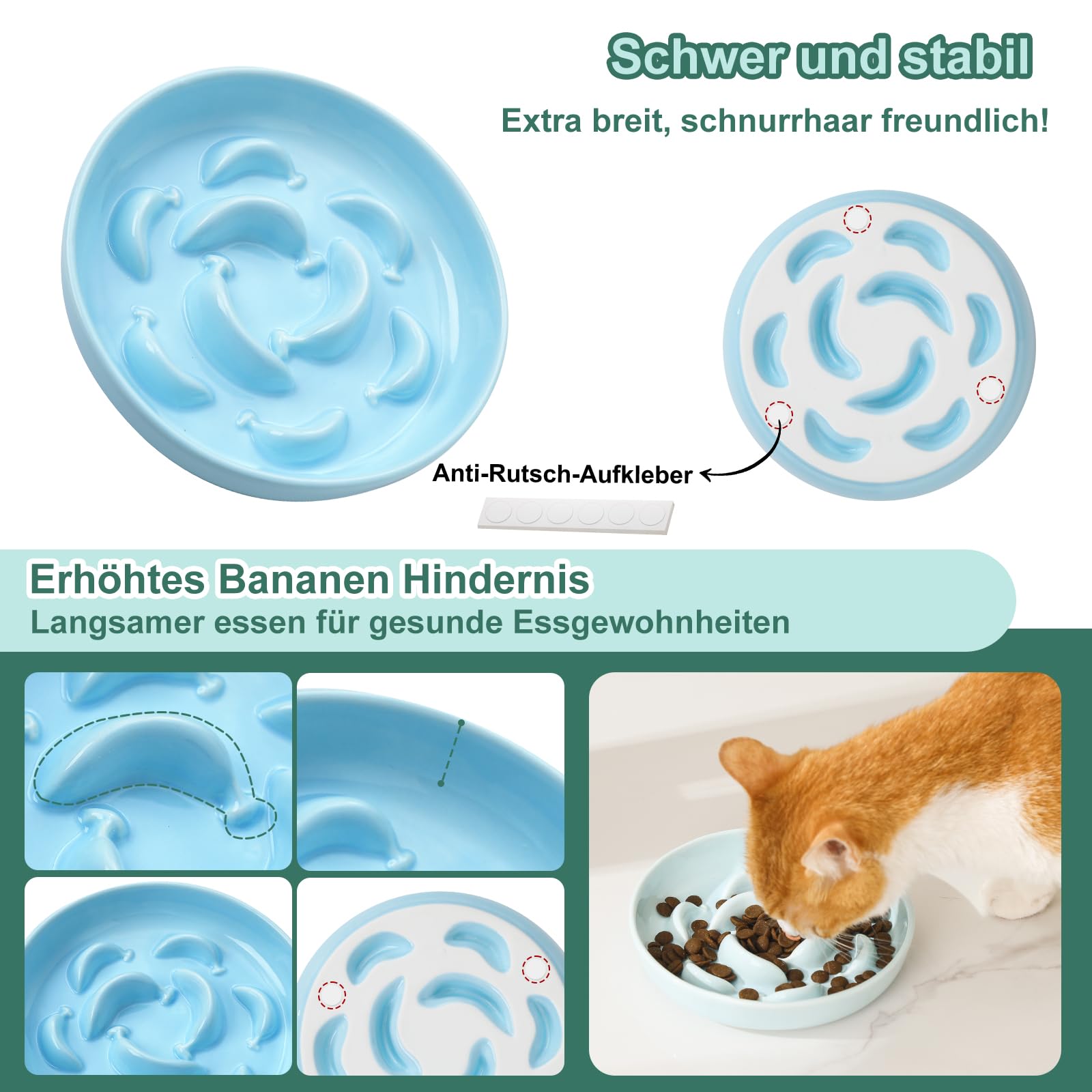 Ceramic Cat Slow Feeder Bowl - Pastel Series Slow Feeding Cat Bowl - Cute Maze Cat Food Plate for Healthy Eating - Fun Cat Puzzl