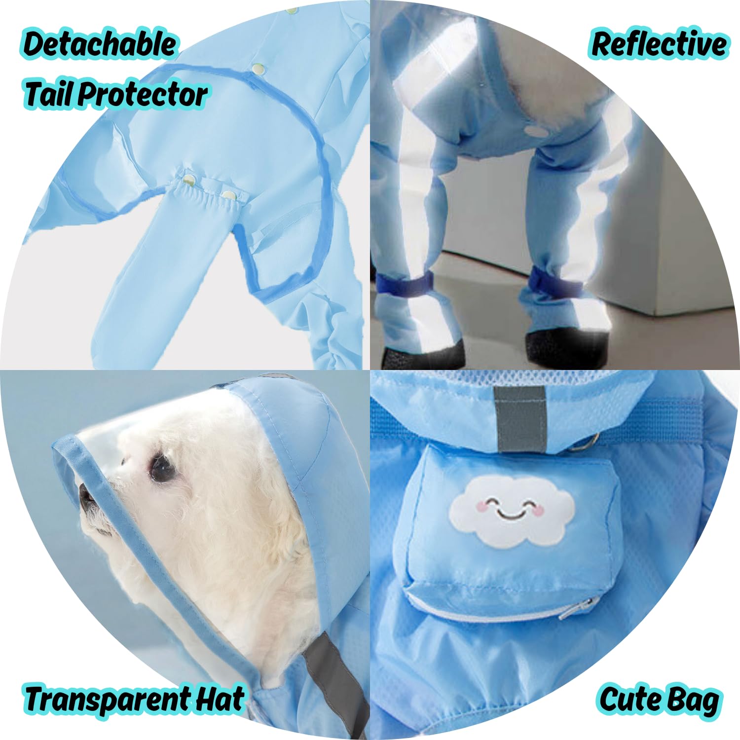 Harikaji Small Dog Raincoat, Tail Protect Feet Cover Waterproof Dog Rain Jacket For Puppy (Blue,Xl)