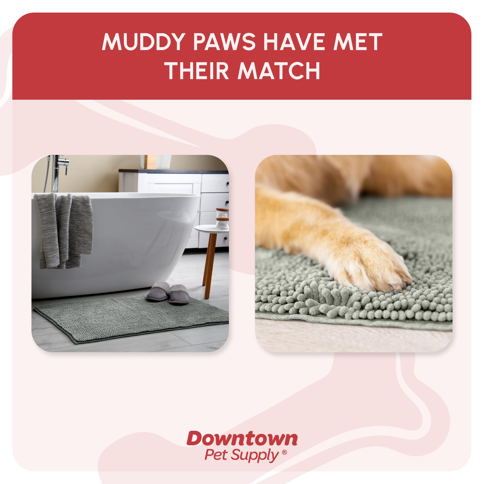 My Doggy Place Microfiber Dog Mat for Muddy Paws, 60 x 36 Light Grey - Non-Slip, Absorbent and Quick-Drying Dog Paw Cleaning Mat