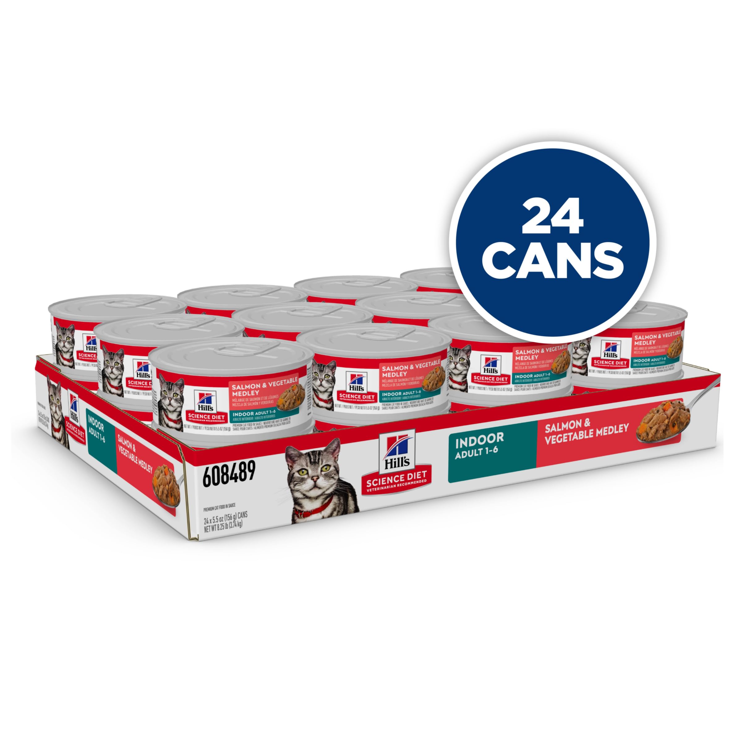 Hills Science Diet Indoor, Adult 1-6, Easy Litter Box Cleanup, Wet Cat Food, Salmon & Vegetables Stew, 5.5 oz Can, Case of 24