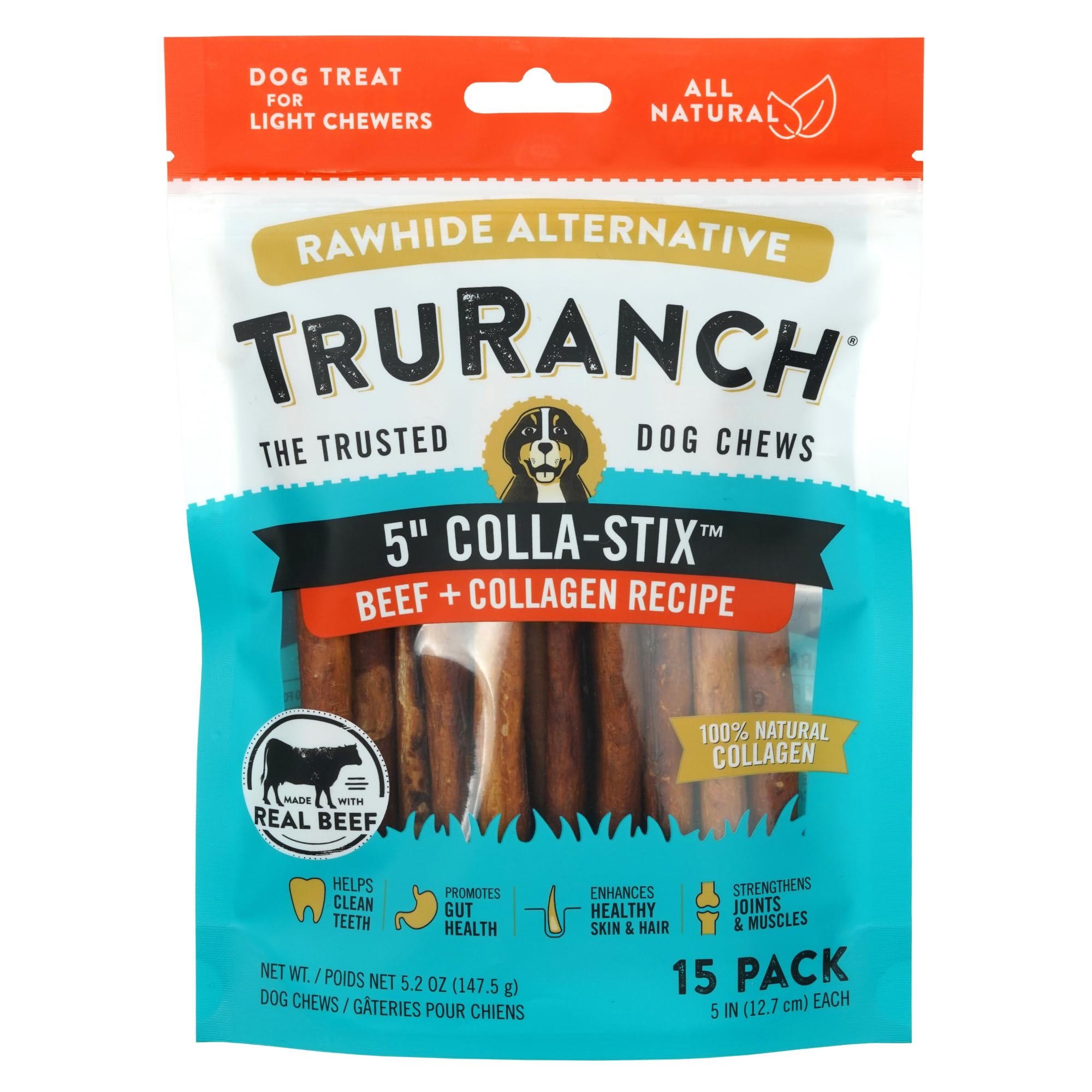 TRURANCH Peanut Butter 5 Stick Dog Chews - 5 Pack | 100% All Natural, Long Lasting & Rawhide Free Dog Chews - Premium Dog Treats