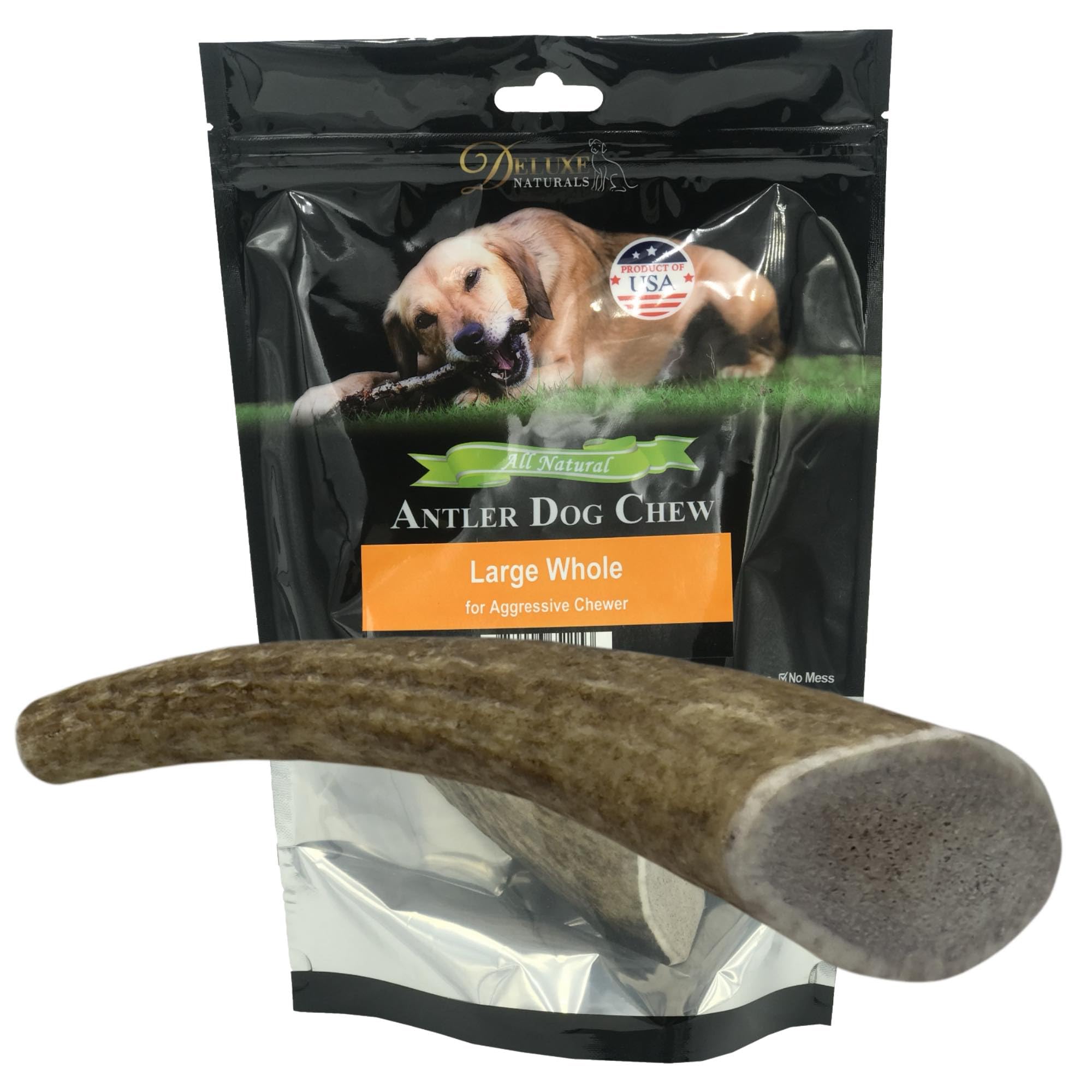 Deluxe Naturals 1-Pack Large Whole Elk Antler Dog Chews (6 to 9+ in) - Long Lasting Natural Dog Bones for Medium to Large Dogs (