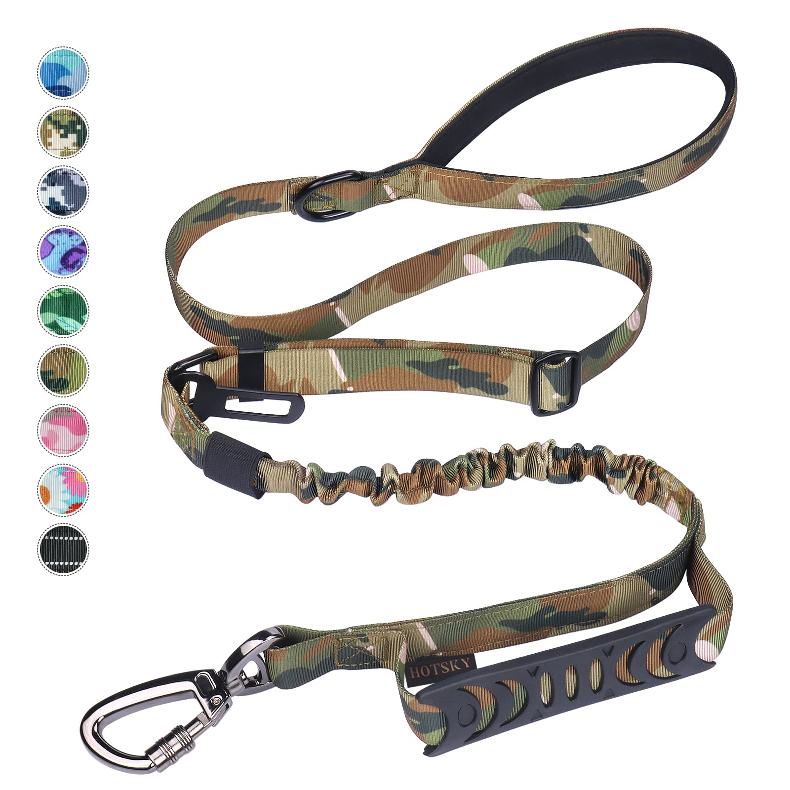 Hotsky Heavy Duty Dog Leash,Military Dog Leash With Car Seat Belt And Double Handle For Large Dogs Up To 800Lbs, 4-6Ft Shock Abs