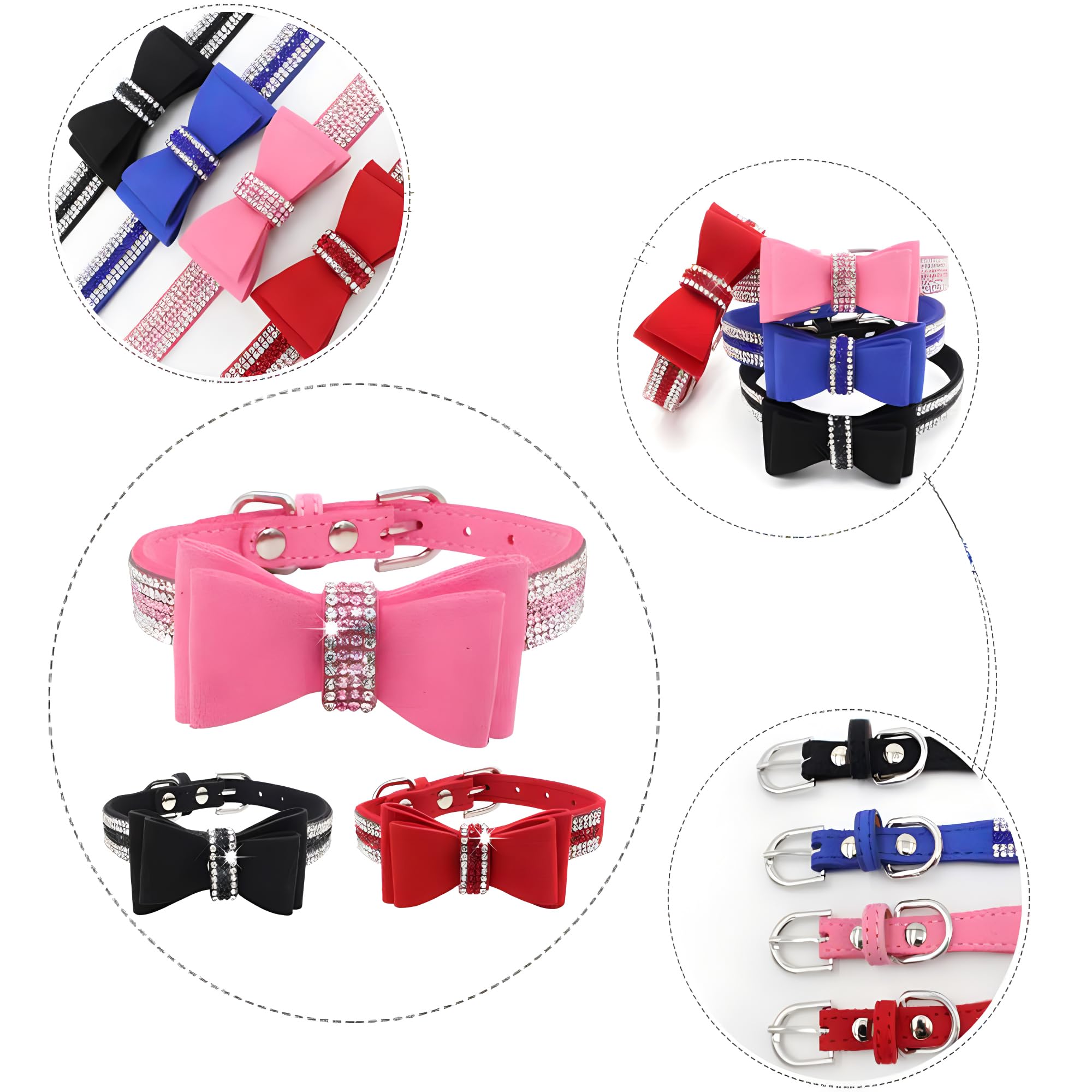 Purple Girl Dog Collars For Medium Dogs With Bow, Bling Rhinestone Puppy Collar Diamond Cat Collars Sparkly Jewelry Cute Adjusta