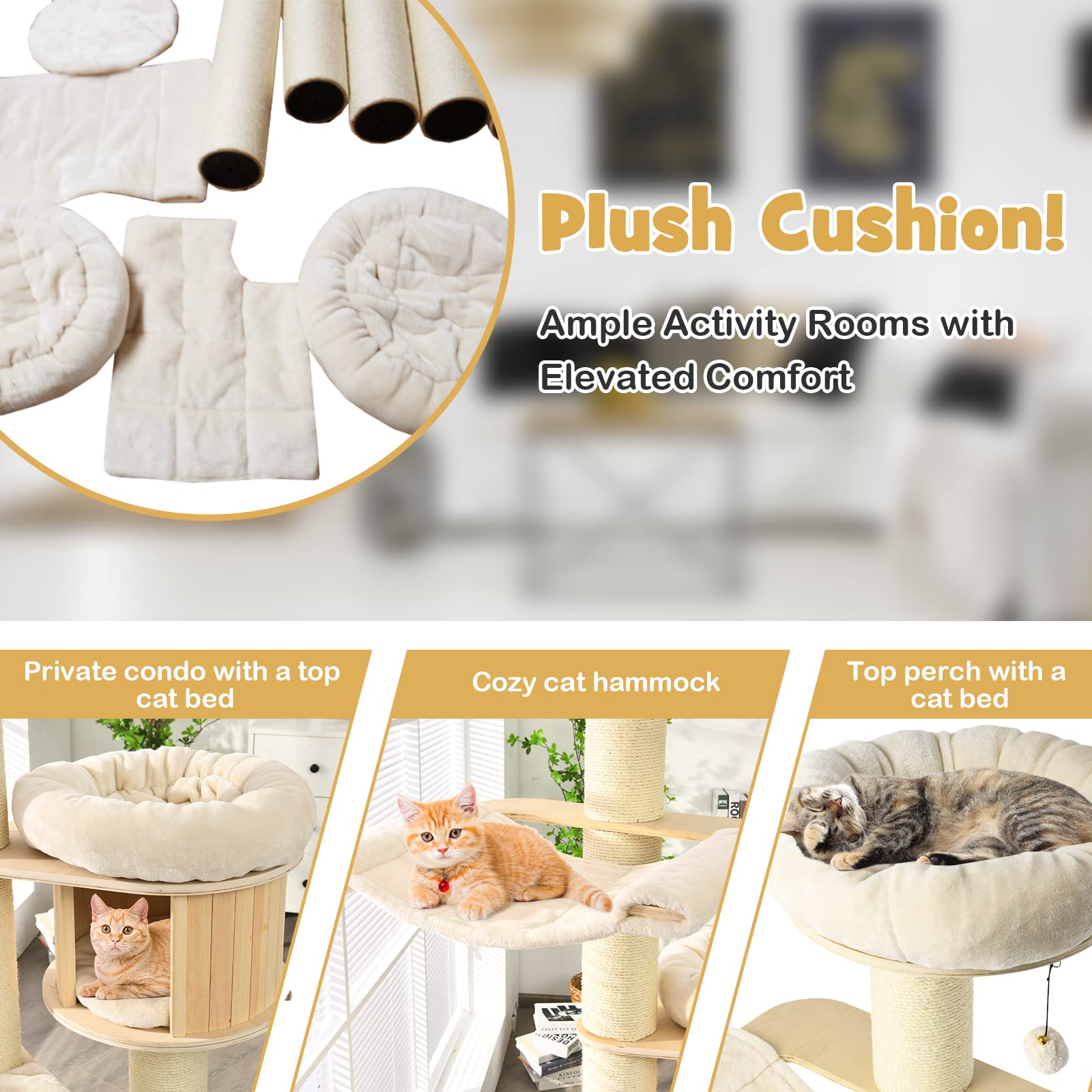 Petsite 68.5' Tall Cat Tree, Multi-Level Modern Cat Tower With Sisal Scratching Posts, Top Perch, Cat Condo, Hammock, Jingling Balls, And Washable Cushions, Cat Tree Tower For Indoor Cats Large Adult