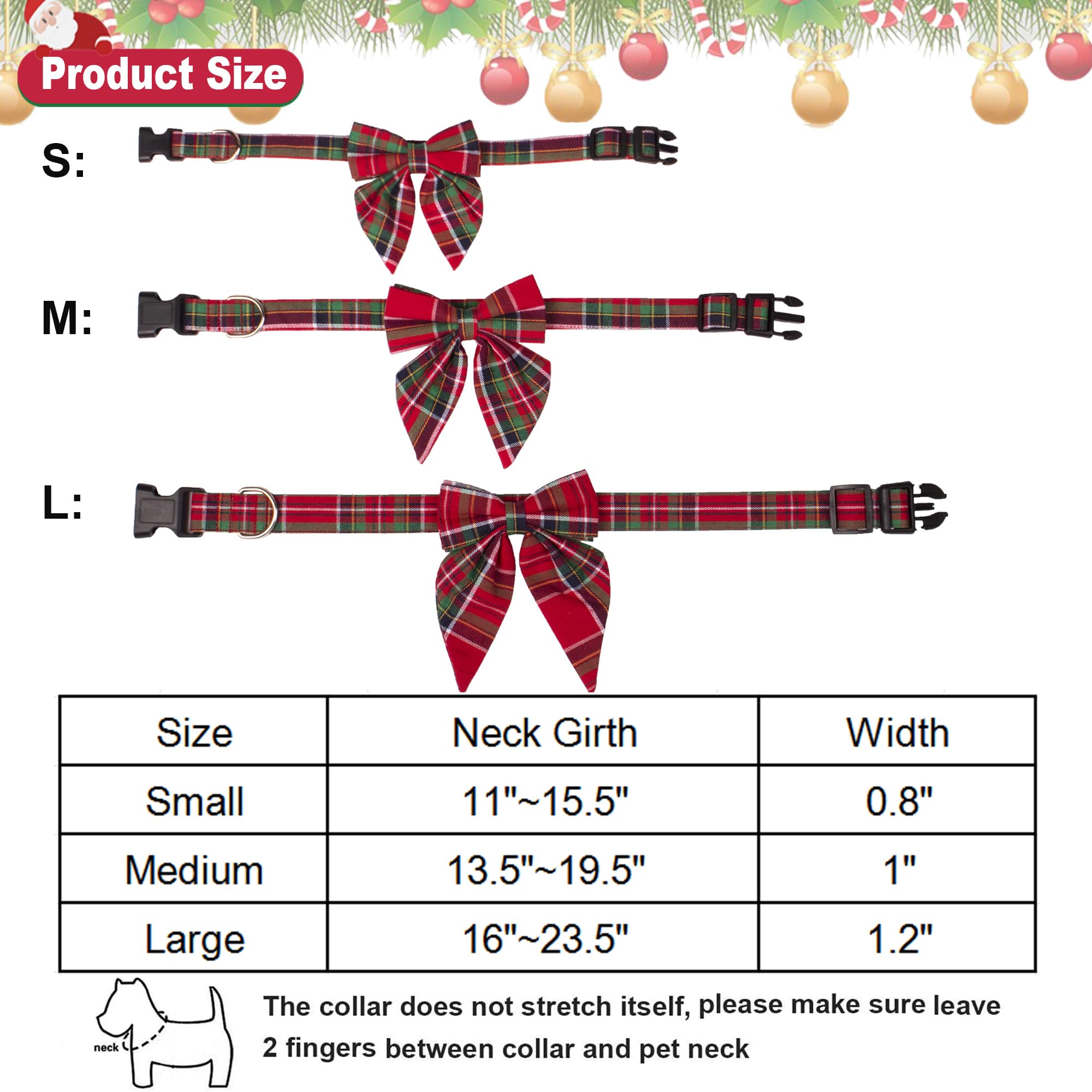 Adoggygo Christmas Dog Collar With Bow, Adjustable Cotton Red Green Plaid Bowtie Dog Christmas Collars For Small Medium Large Dogs Pets (Medium, Xmas)