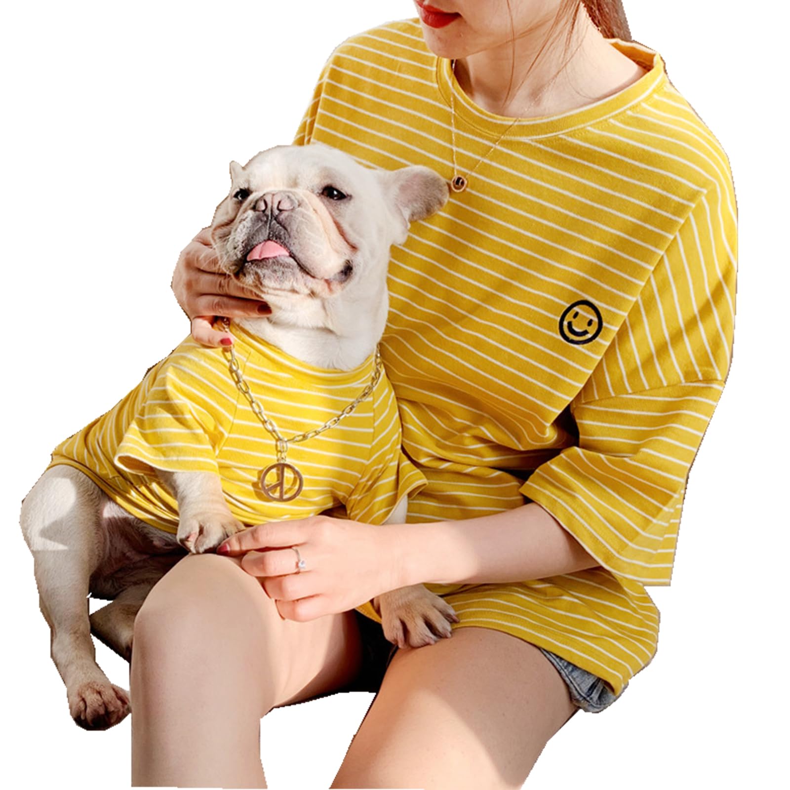 Dog Shirts For Small Dogs, 100% Cotton French Bulldog Clothes, Matching Dog And Owner Clothes Separately Sold (Yellow, Owner-Xl)