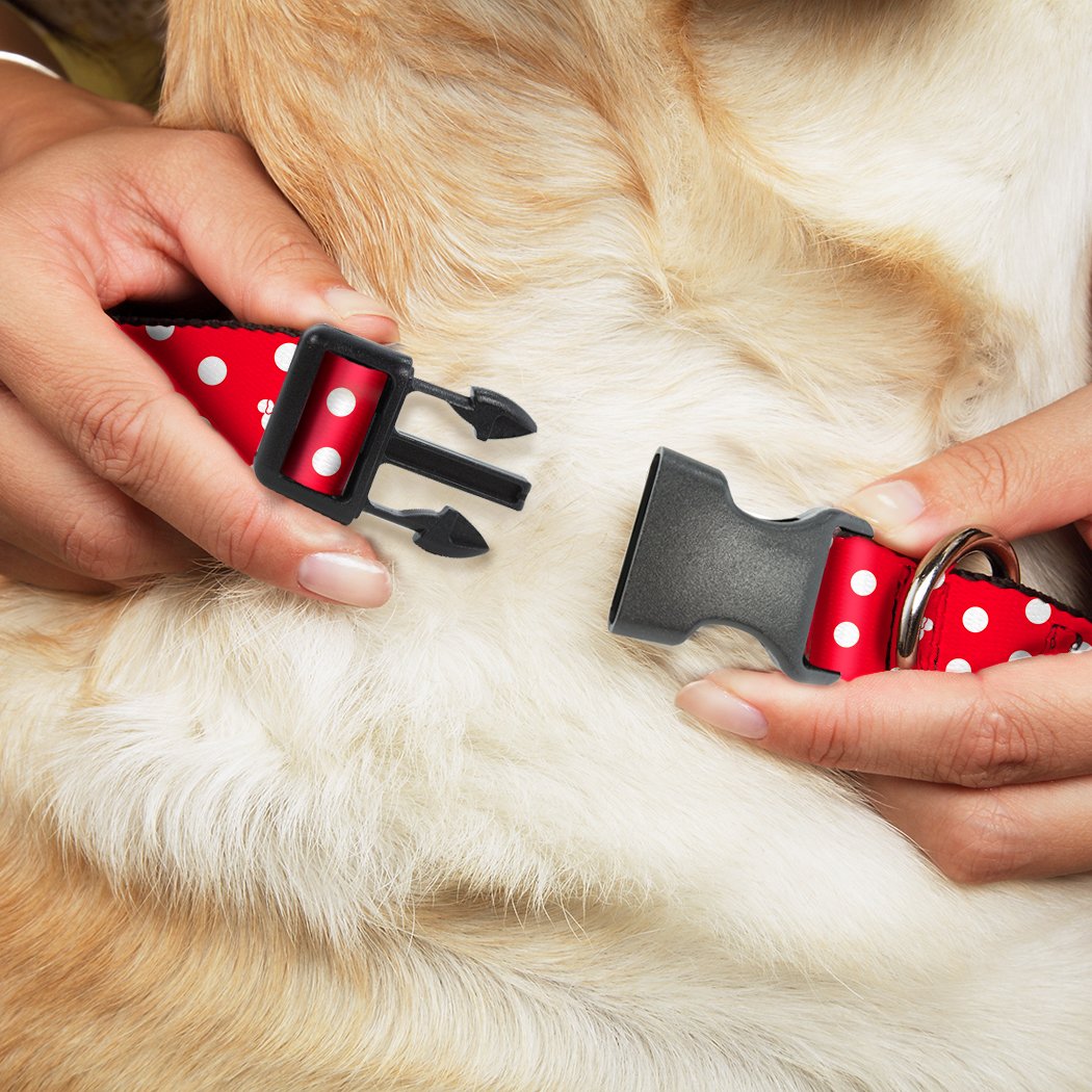 Buckle-Down Minnie Mouse Polka Dot/Mini Silhouette Red/White Plastic Clip Collar, Large/15-26'