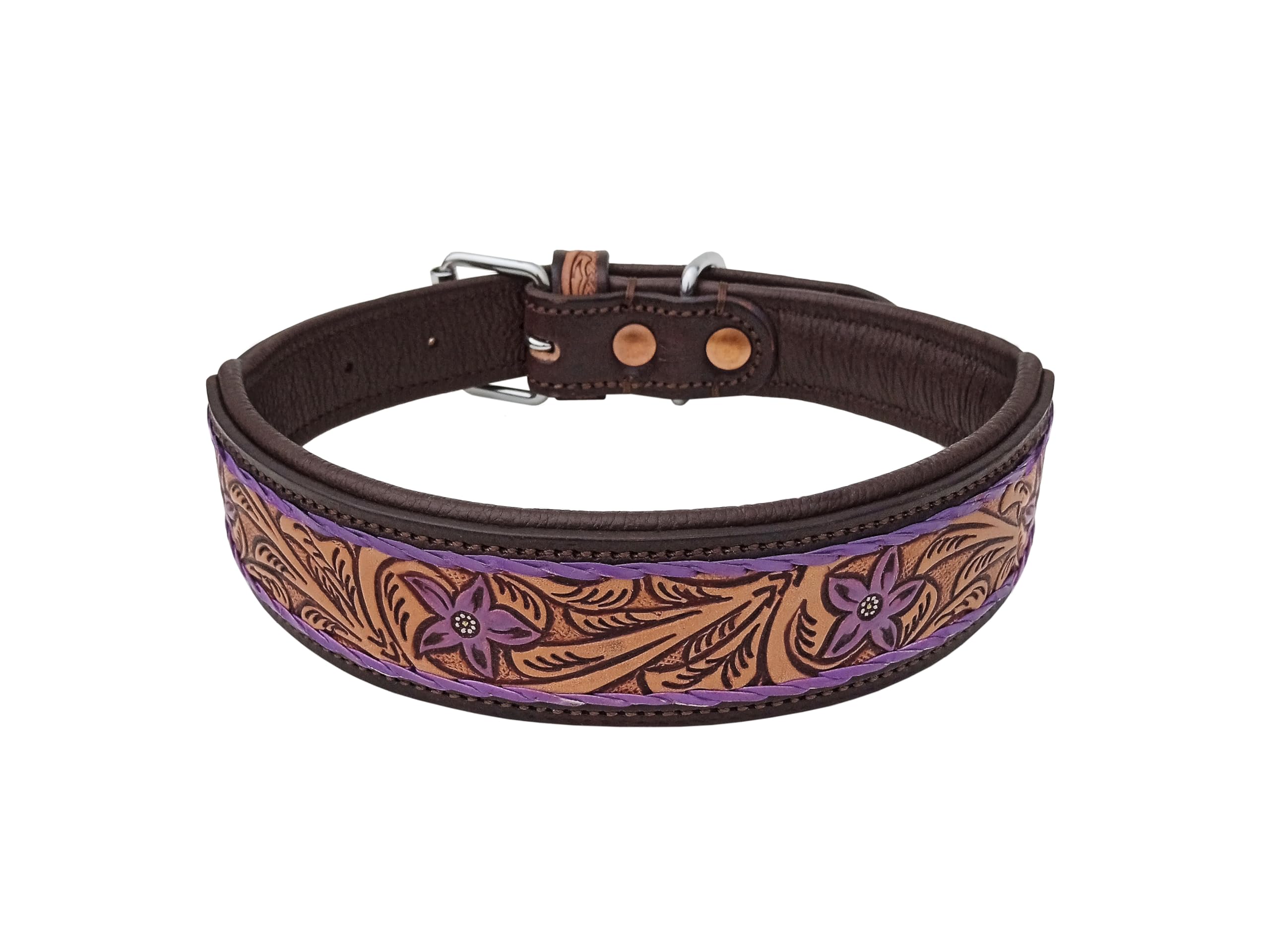 Leather Dog Collar Large Size Western Style Heavy Duty Hand Tooled Adjustable Padded Soft For Small Puppies And Big Dogs 10Ab140