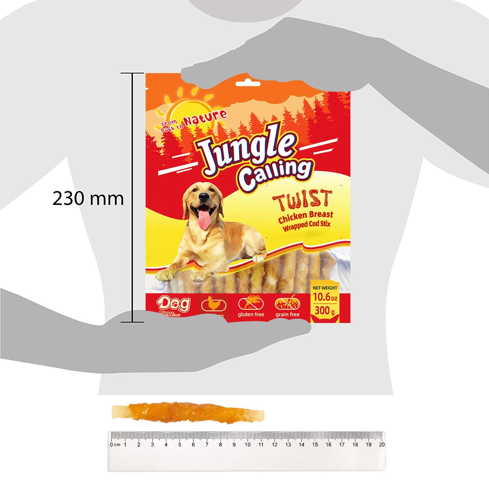 Jungle Calling Rawhide Free Treats for Dogs, Chicken Wrapped Cod Sticks Dog Treats, Soft Chewy Snacks for Training Rewards, 10.6