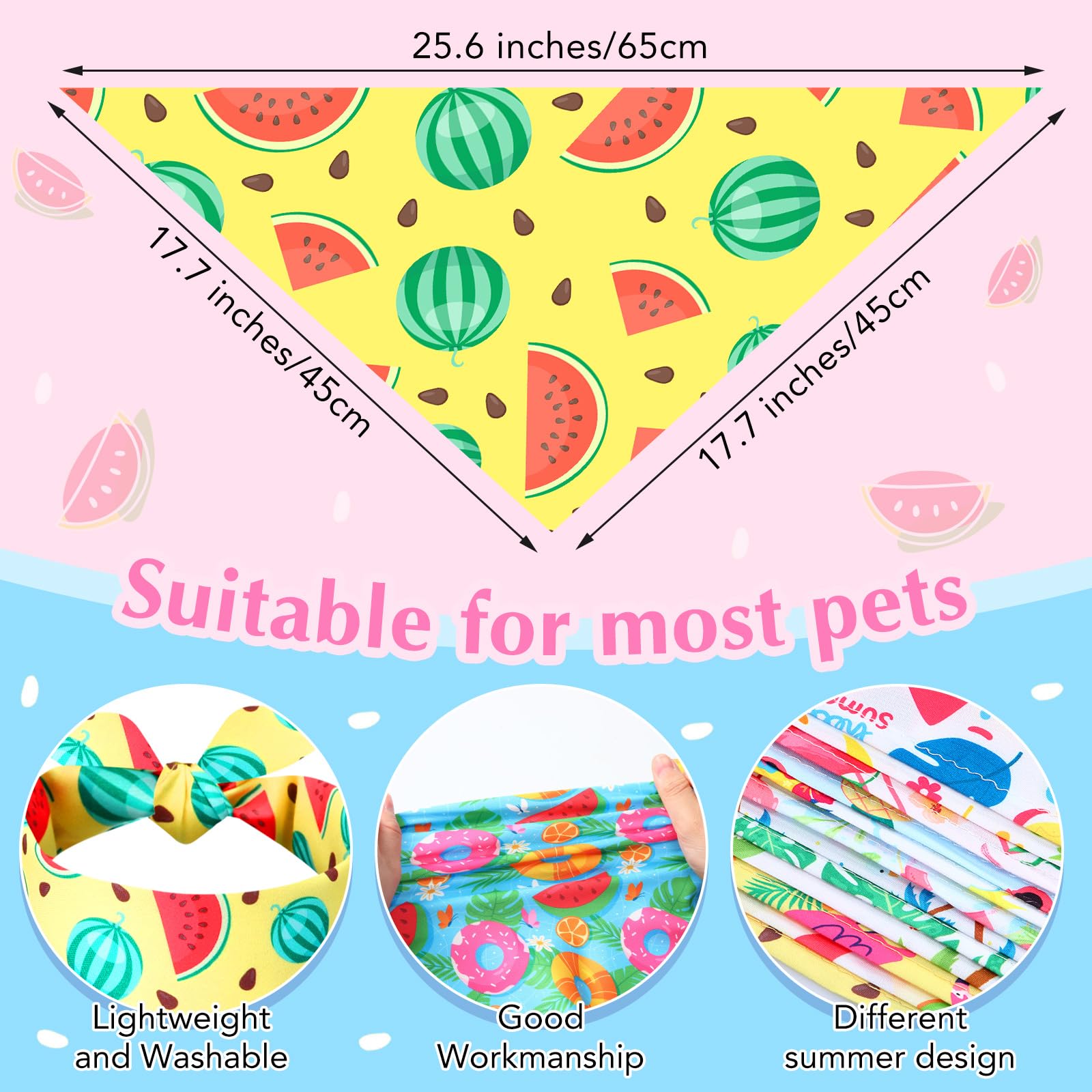 Sweetude 100 Pieces Hawaiian Dog Bandanas Bulk,Summer Bandanas For Dogs Fruit Flamingo Palm Leaves Pattern Pet Triangle Scarf Pu